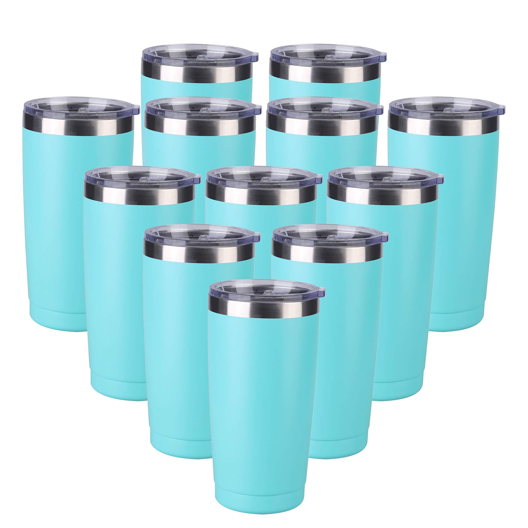12 Pack 20oz Stainless Steel Vacuum Insulated Tumbler with Lid - Double Wall Travel Mug for Hot & Cold Drinks, Coffee Cup for Home, Office, Gym, Camping & Outdoor Activities (Mint Green)