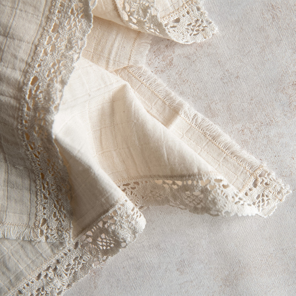 Elegant Cotton and Lace Napkin Set - 12-Piece Dinner Napkins for Formal Dining, Wedding, and Special Occasions