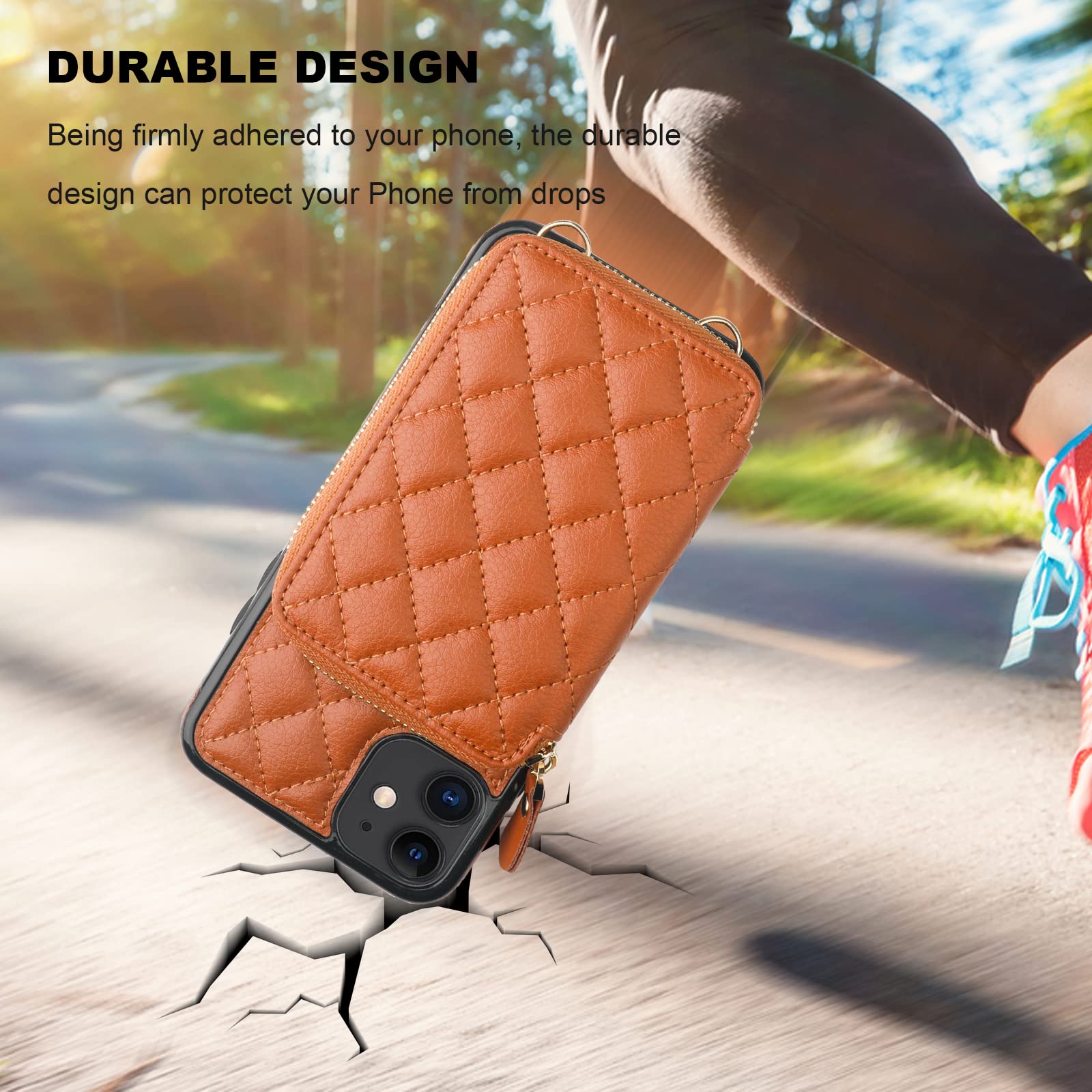 RFID Blocking PU Leather Crossbody Wallet Case for iPhone 11 - Zipper Handbag Purse with Card Slots, Kickstand & Wrist Strap (6.1 Inch, Brown) | Perfect for Travel, Shopping & Everyday Use