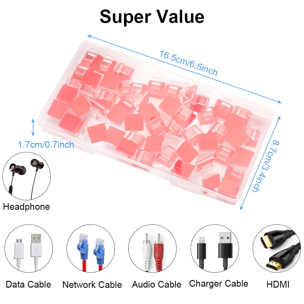 50 Pcs Transparent Adhesive Cable Clips - Cord Organizer for Desk Wire Management, Charging Cords & Christmas Lights - Home, Office & Outdoor Use