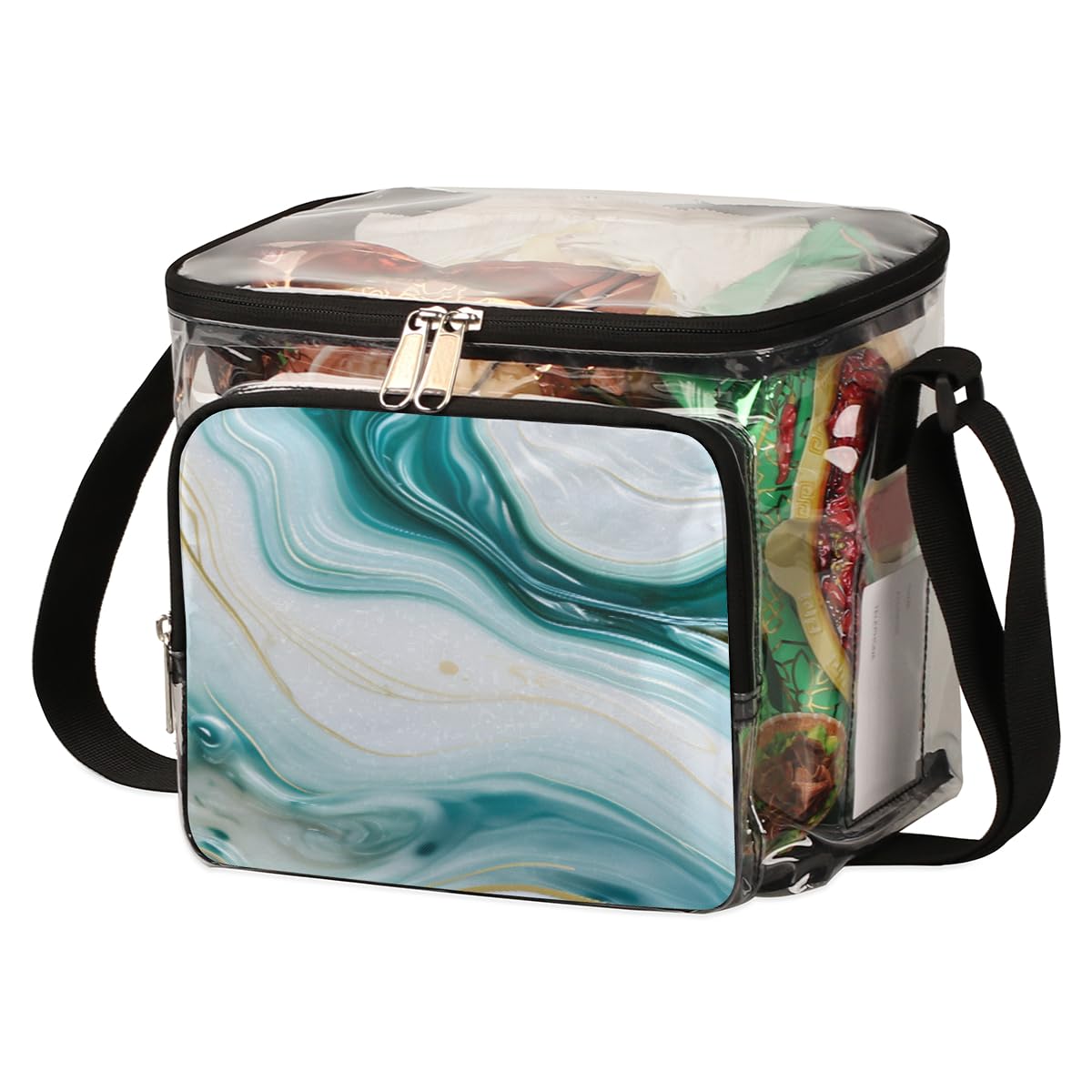 GzLeyigou Clear Transparent Tote Bag with Handles - Natural Liquid Texture Art Design Crossbody Shoulder Bag for Lunch, Outdoor Activities, Travel, Picnics, Concerts & Sports Events | Stadium Approved Multipurpose Carryall | Perfect for Beach Days, Shopping, Music Festivals and Daily Commute