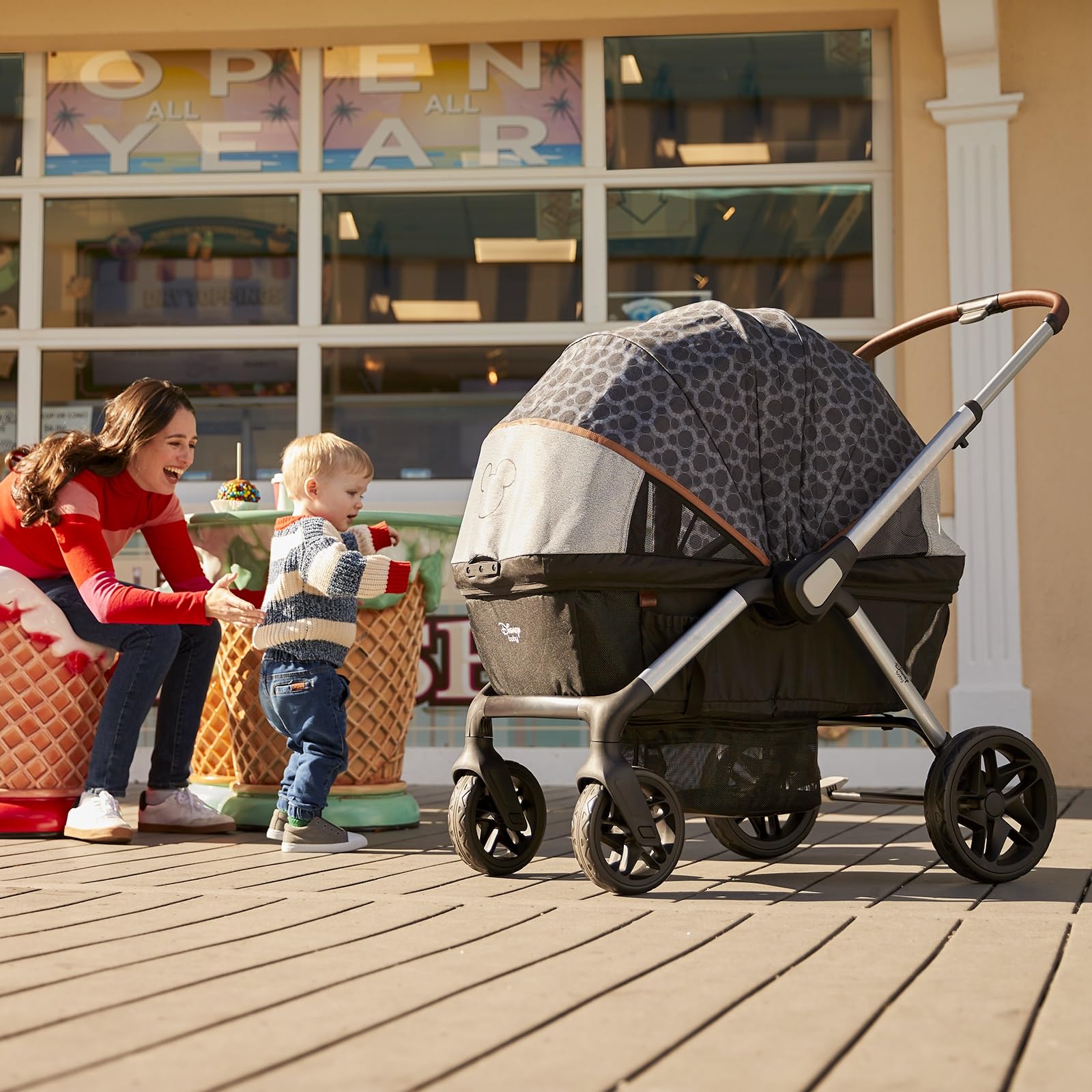 Disney Baby Summit Wagon Stroller for 2 Kids - Double Seater with Removable Child Tray & 2 Cup Holders - Mickey Mouse Design - Perfect for Park Outings, Shopping & Family Walks