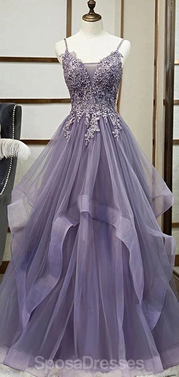 Elegant Grey Purple Ruffled Lace Beaded Long Evening Prom Dress for Women - Perfect for Formal Parties, Homecoming, and Special Occasions