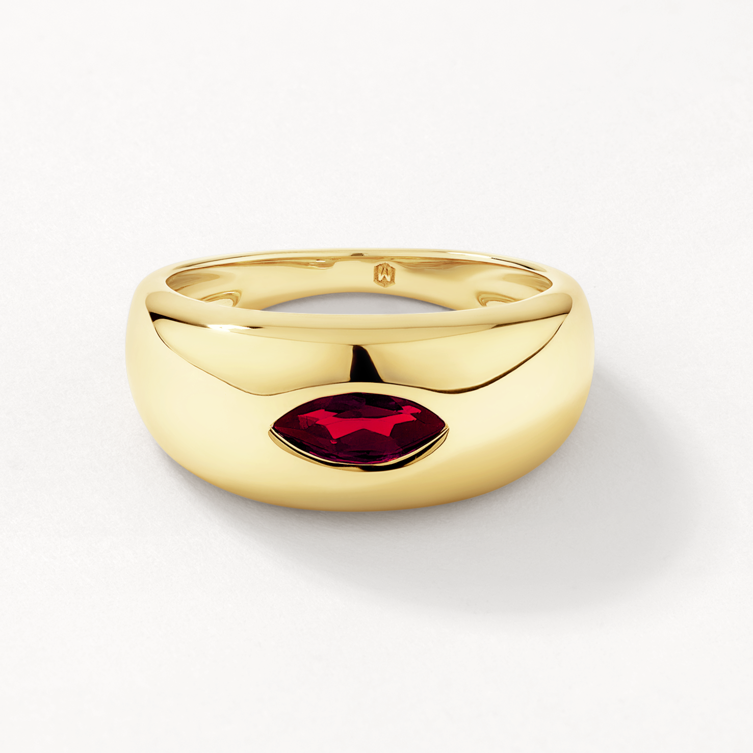 14K Gold Garnet Marquise Curve Pinky Ring for Women - Elegant Vintage Style Jewelry for Parties, Weddings & Special Occasions