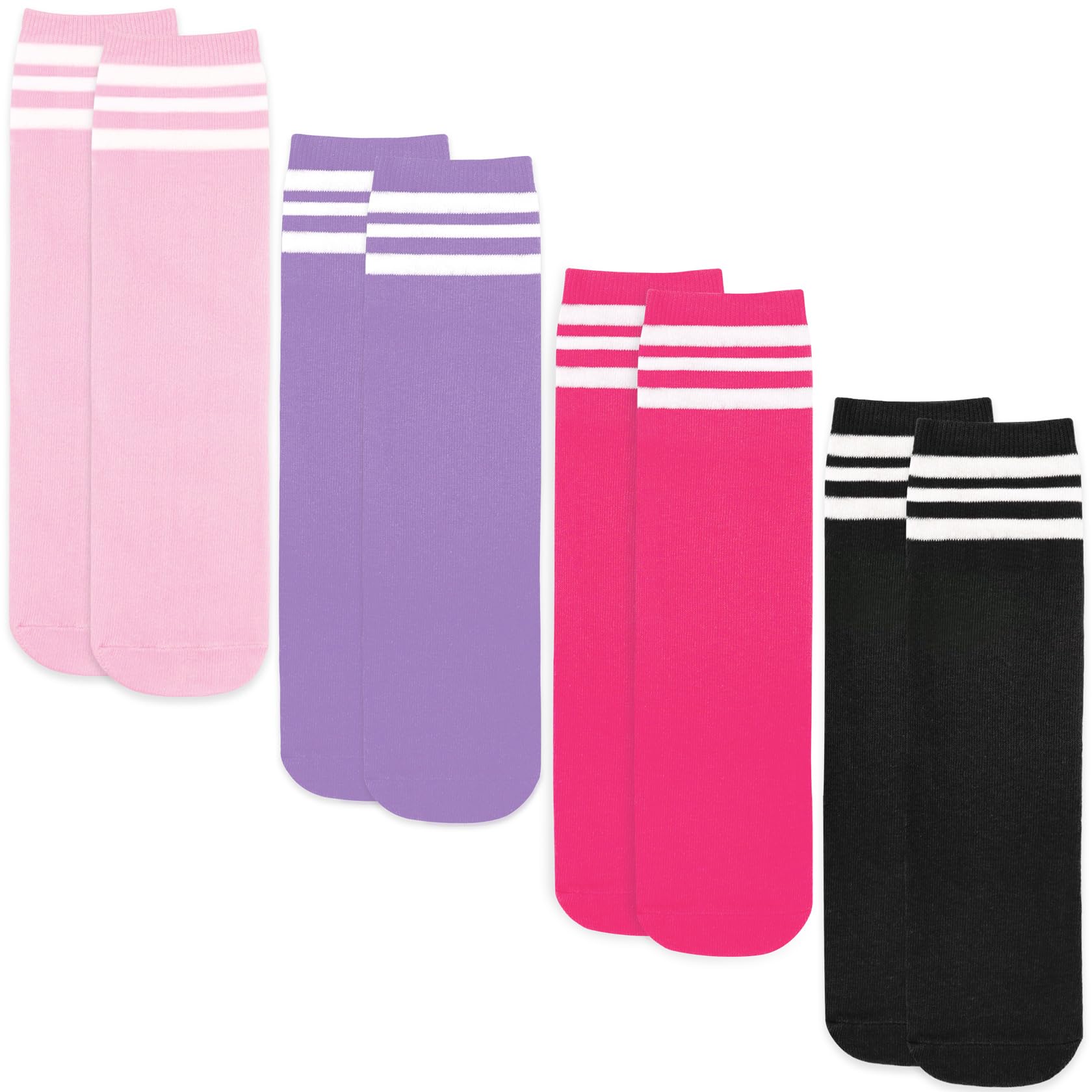 Qikqik 4 Pairs Toddler Soccer Socks - Breathable Cotton Knee High Socks for Boys & Girls - Perfect for Soccer, Baseball & Sports Activities - Soft & Comfortable Kids Athletic Socks for Daily Wear & Playtime