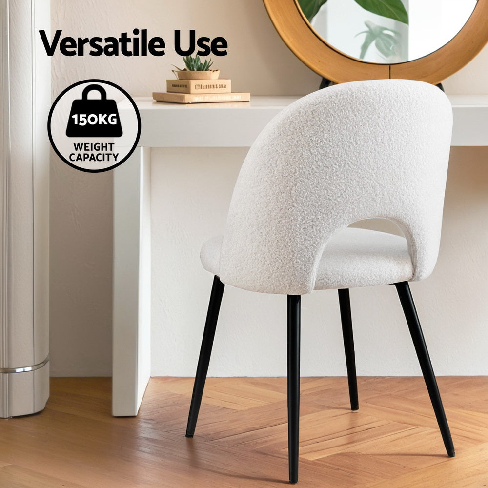 2 Pack Artiss Dining Chairs - Boucle Sherpa Upholstered Modern Accent Chairs for Kitchen, Dining Room, or Home Office (Set of 2)