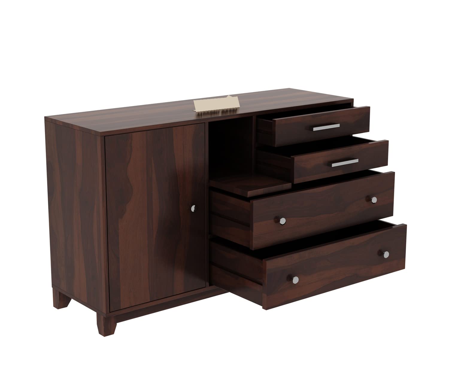 Solid Sheesham Wood Sideboard Cabinet & Chest of Drawers - 4 Drawers & 3 Shelves Storage Unit for Bedroom, Living Room, Dining Room | Multipurpose Wooden Storage Furniture for Home Organization & Display