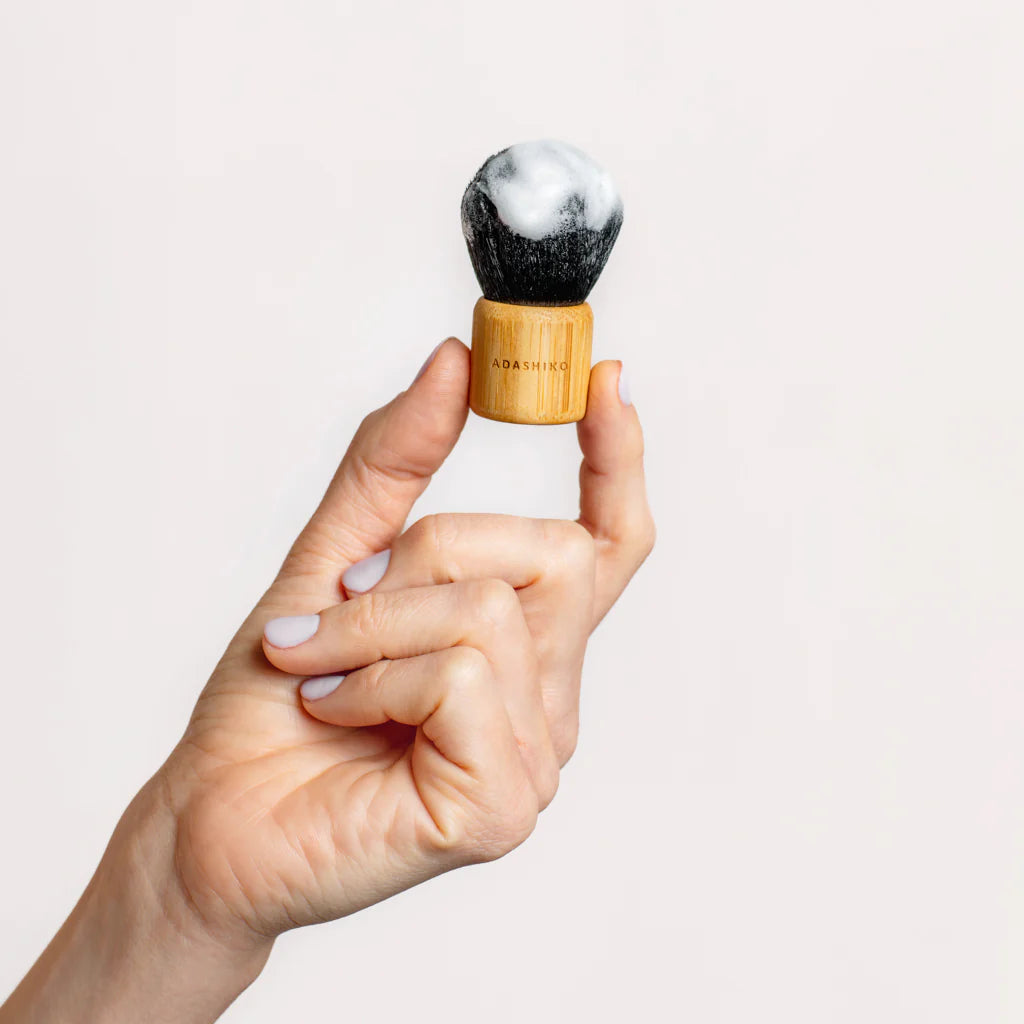 Adashiko Kabuki Cleansing Brush Set with Linen Bag - Gentle Exfoliating Face Brush for Makeup Removal & Skincare - Perfect for Travel & Daily Beauty Routine