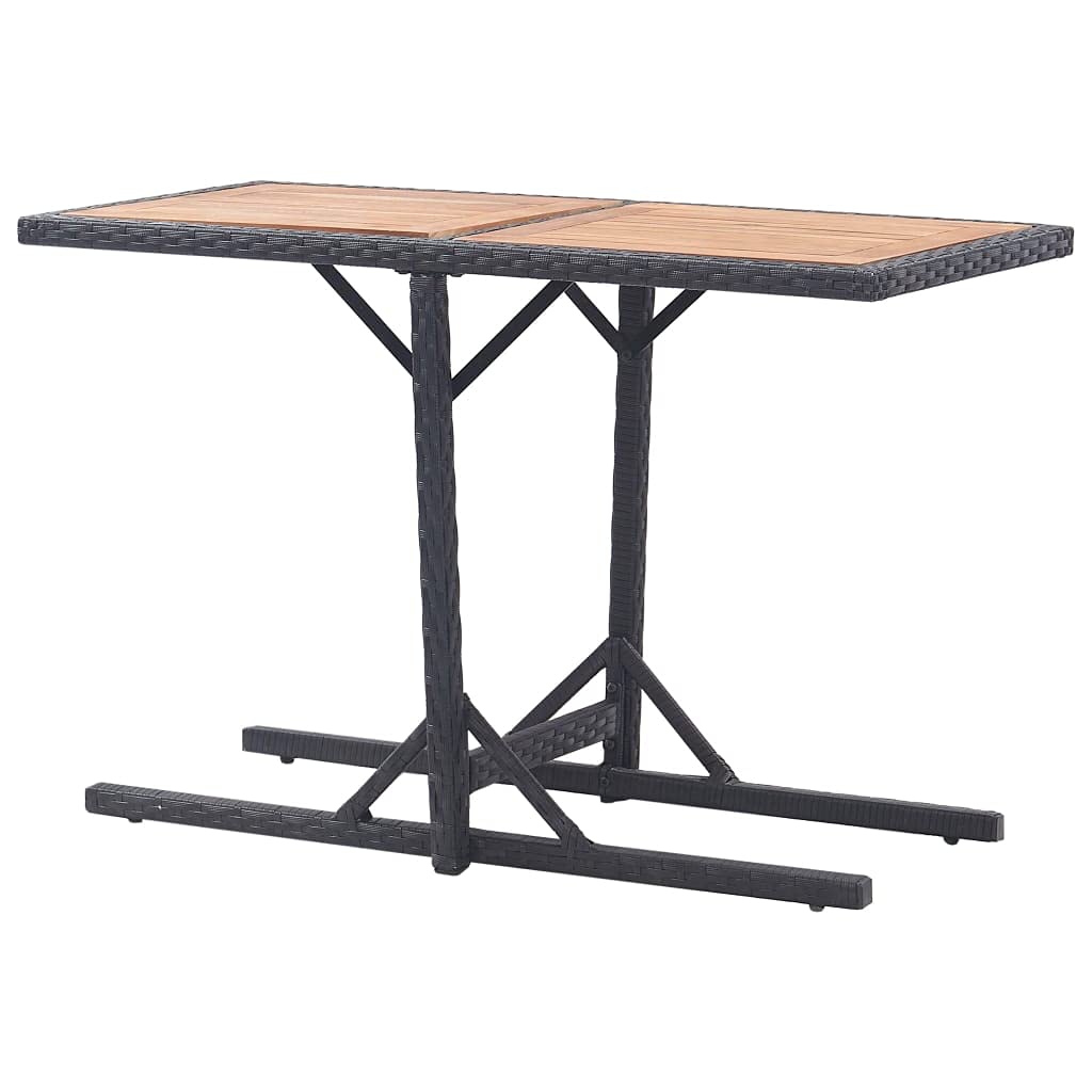 Modern Outdoor Furniture Set - Black Solid Acacia Wood & Poly Rattan Dining Table for Poolside, Porch, Patio, Backyard & Garden | Fast Shipping | Perfect for Outdoor Entertaining & Relaxation