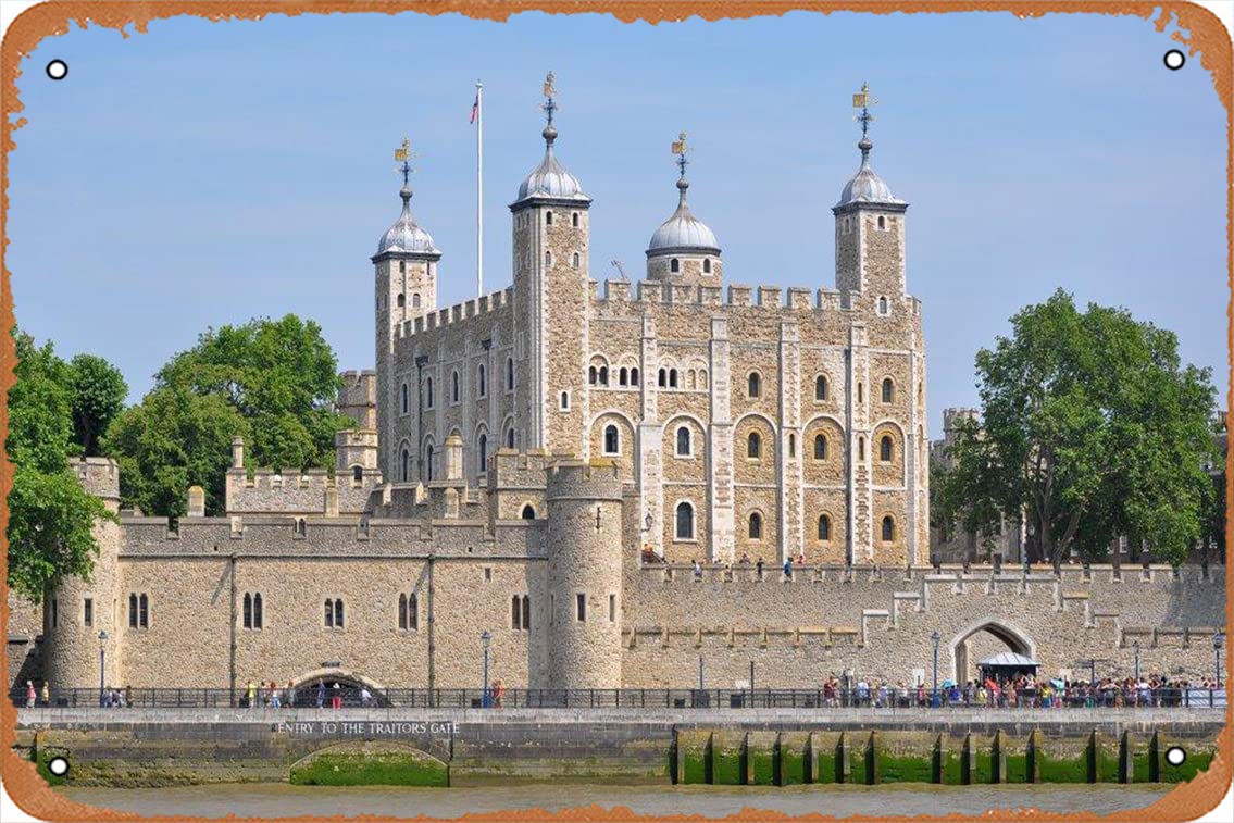 Vintage Tower of London River Thames View Poster - 8x12 Inch Classic Wall Art Decor for Home, Office & Pub | Retro Tin Sign for Living Room, Bar & Man Cave