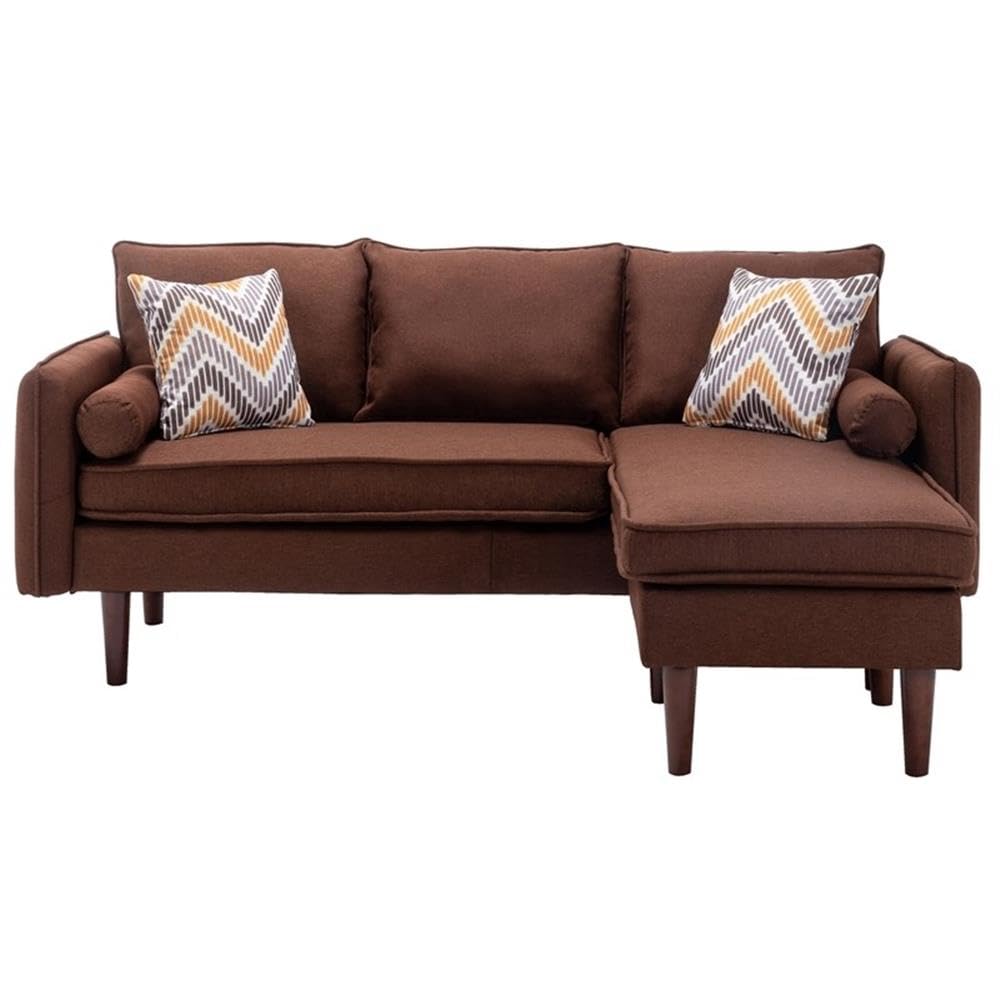 Lilola Home Mia Brown Sectional Sofa Chaise with USB Charger & Pillows - Modern L-Shaped Couch for Living Room, Family Room & Small Spaces - Perfect for Relaxing, Entertaining & Charging Devices