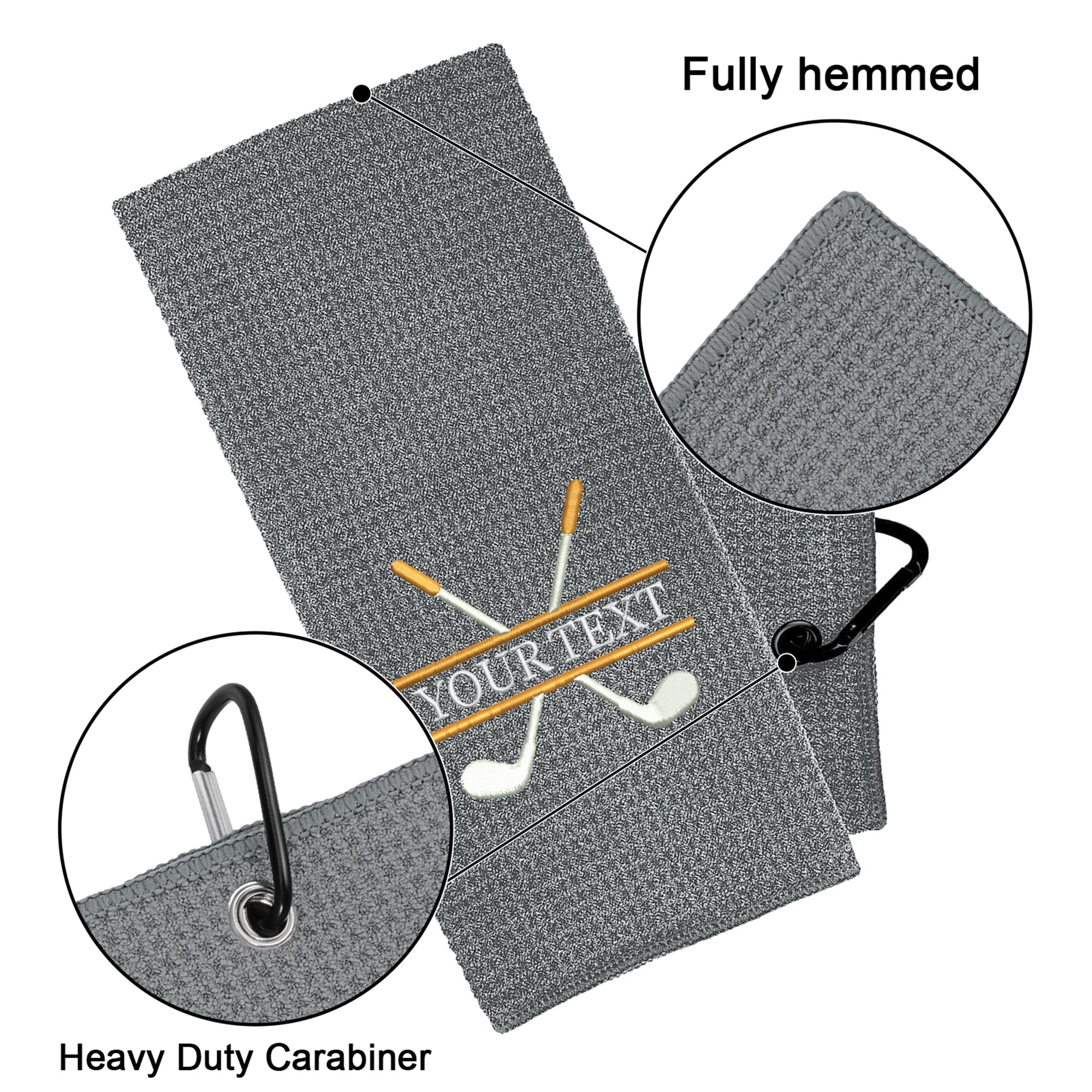 Custom Embroidered Golf Towel with Clip - Personalized Golf Gifts for Men - Premium Golf Accessories for Golf Bags (Grey) - Perfect for Golf Tournaments, Practice Sessions & Club Events
