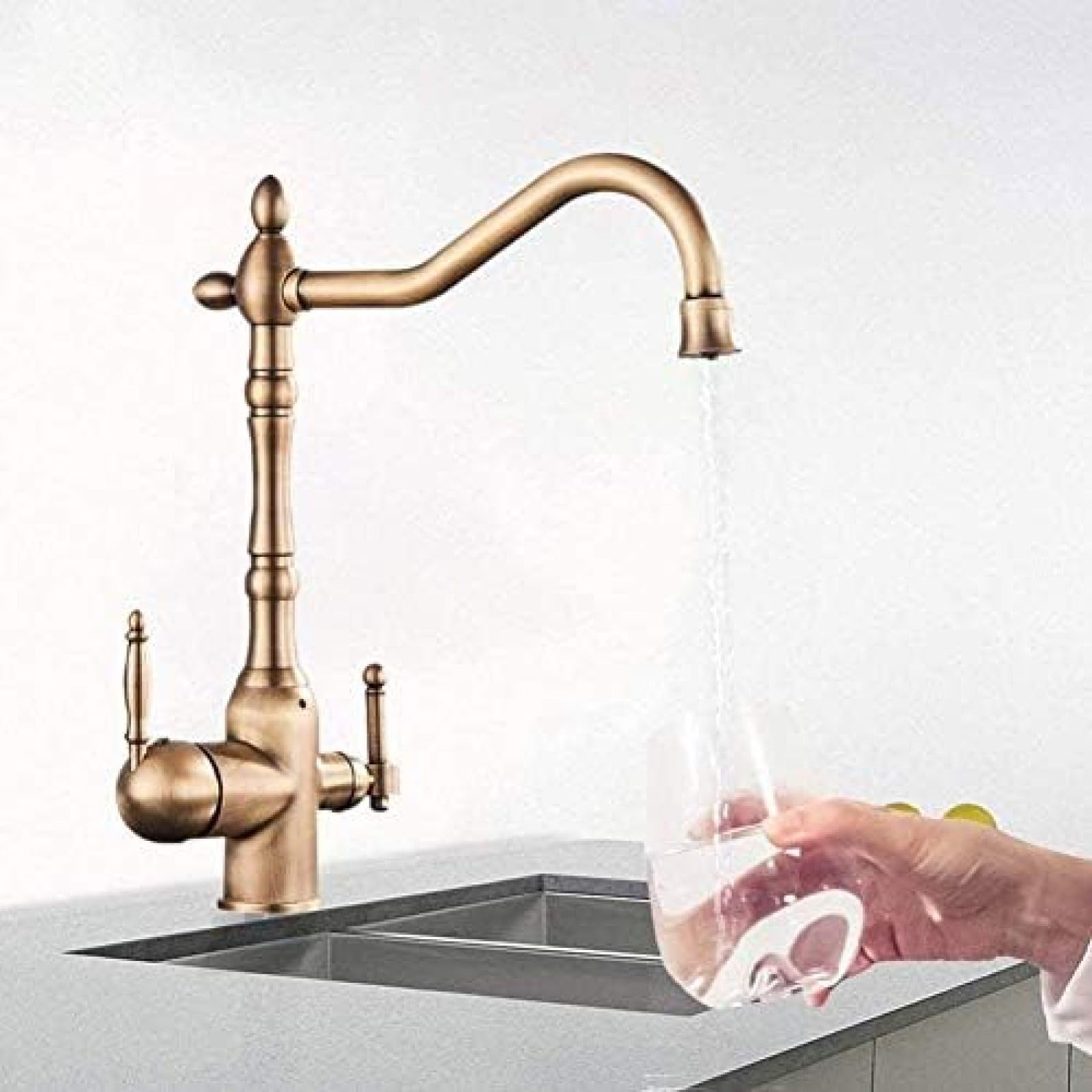 CRJUS Modern Kitchen Faucet with Water Filter - Lead-Free Antique Brass Drinking Water Tap for Kitchen Sink | Perfect for Home, RV & Office Use