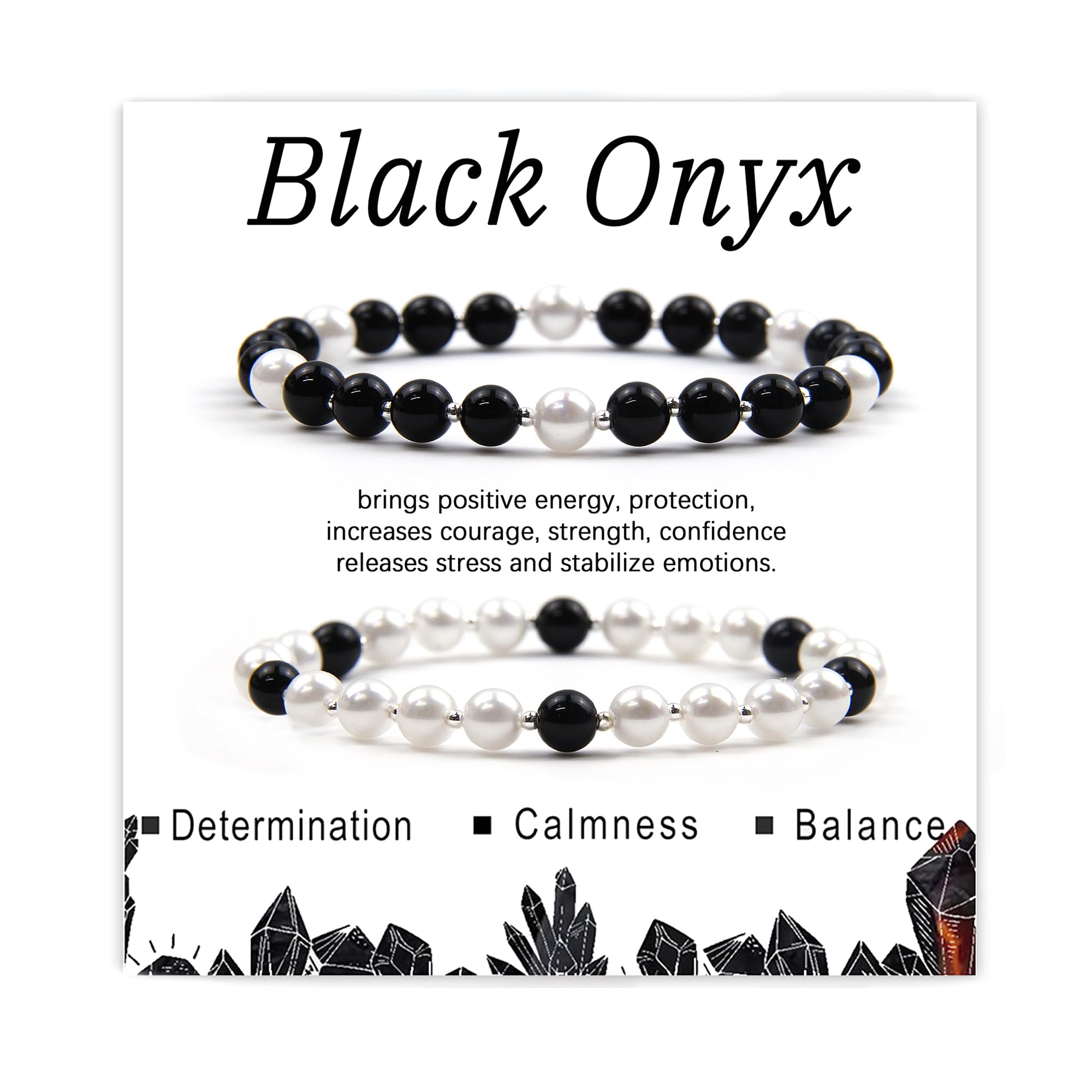 Black Onyx Beaded Bracelet for Women - Best Friend Sister BFF Matching Bracelet Set - Pearl & Onyx Mother Daughter Gift - Friendship Jewelry for Women, Perfect for Birthdays, Anniversaries & Special Occasions
