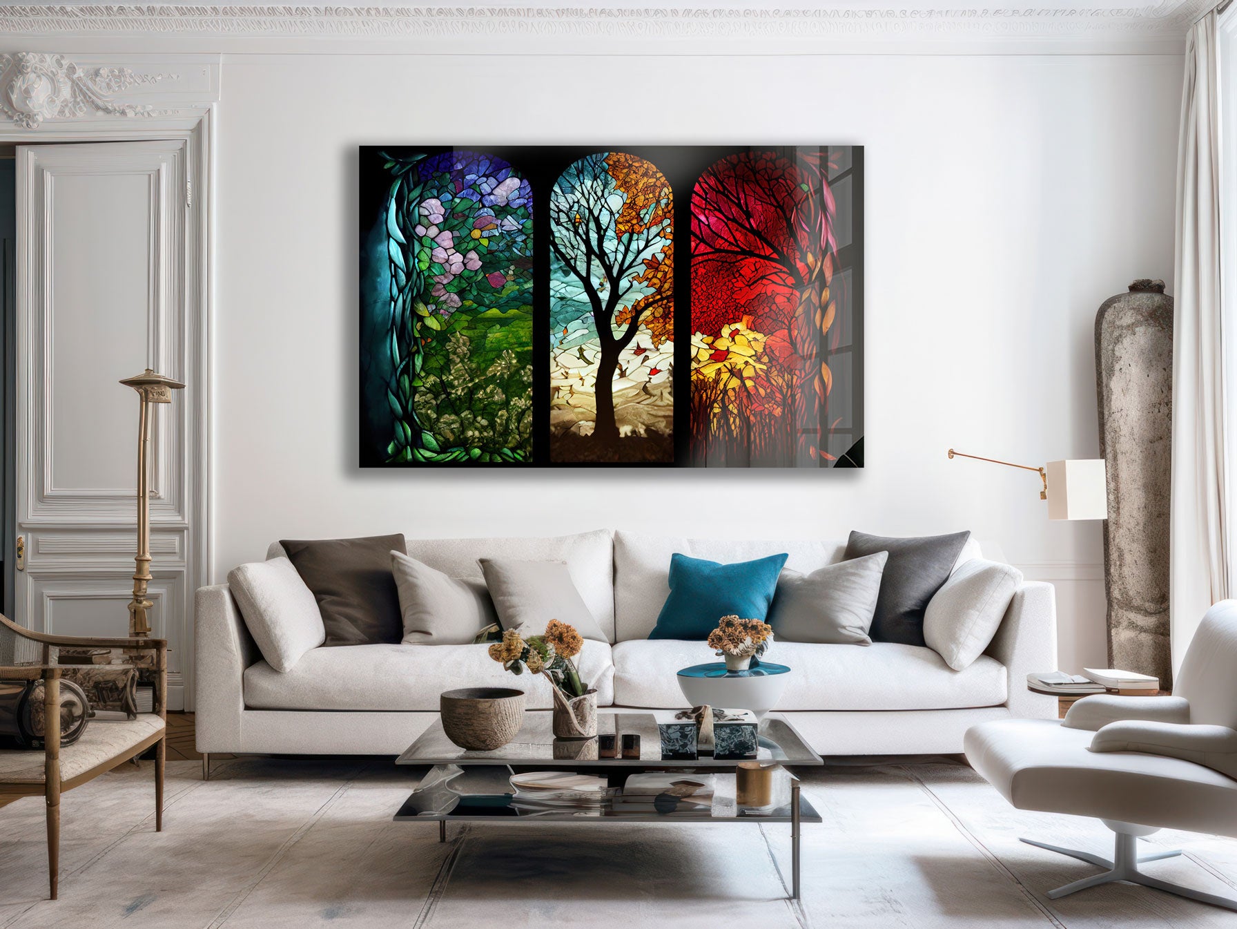 Seasons Stained Glass Effect Window Film - Decorative Privacy Film for Home & Office Windows - Perfect for Seasonal Decor, Sun Protection, and Enhancing Natural Light