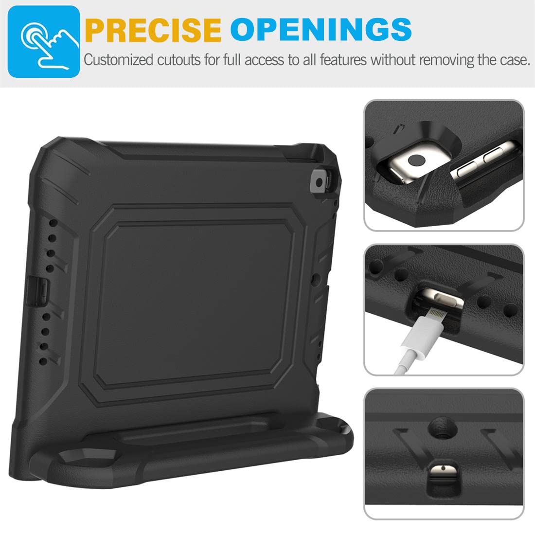 SUPLIK Shockproof Kids iPad Case for iPad 5th/6th Gen (9.7 inch 2017/2018), iPad Air 1/2 & iPad Pro 9.7 - Durable Protective Cover with Handle Stand & Screen Protector - Perfect for School, Travel & Home Use (Black)