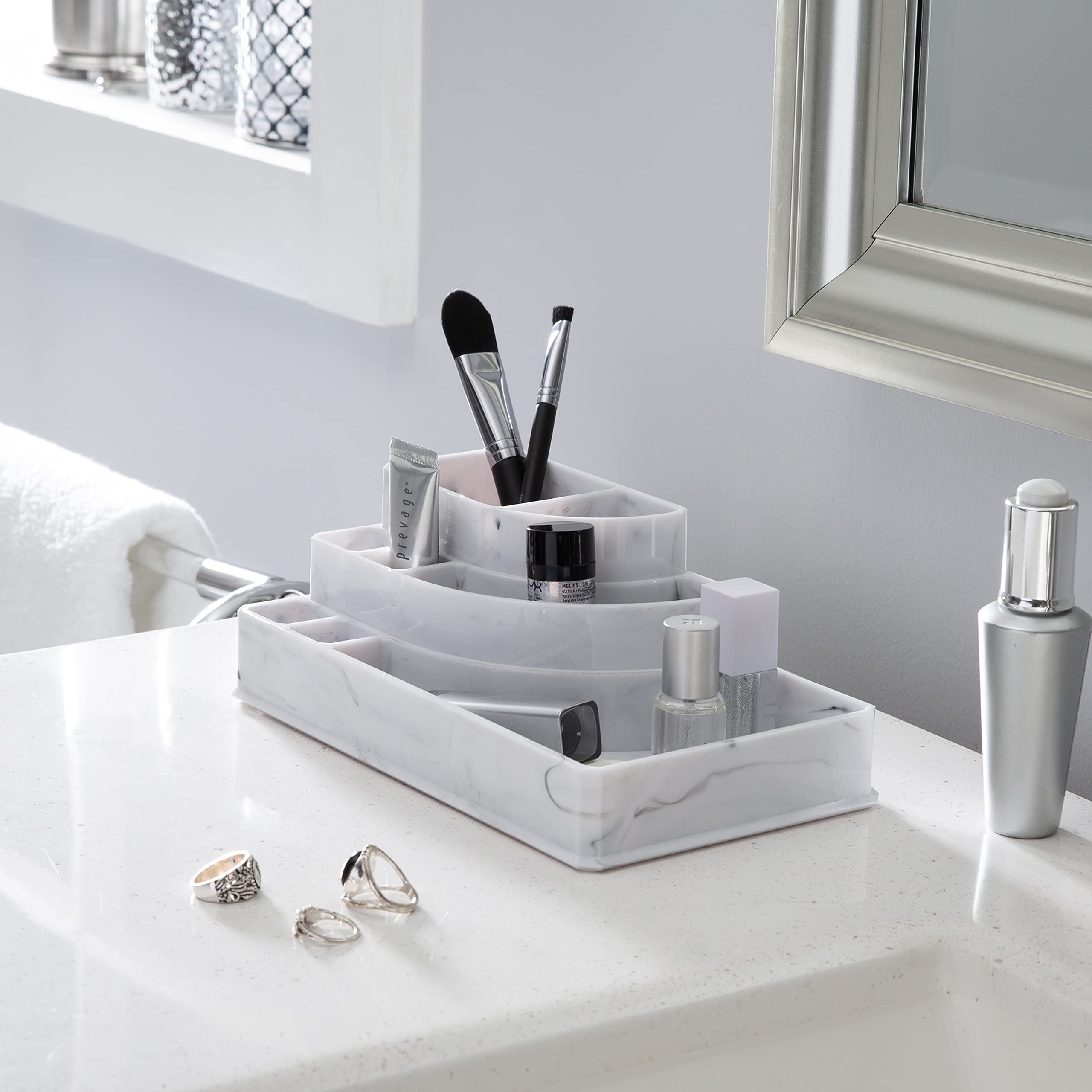 8-Section Marble Jewelry Holder - Durable Multi-Purpose Organizer for Jewelry, Cosmetics & Bath Accessories | Perfect for Vanity, Dresser & Bathroom Storage