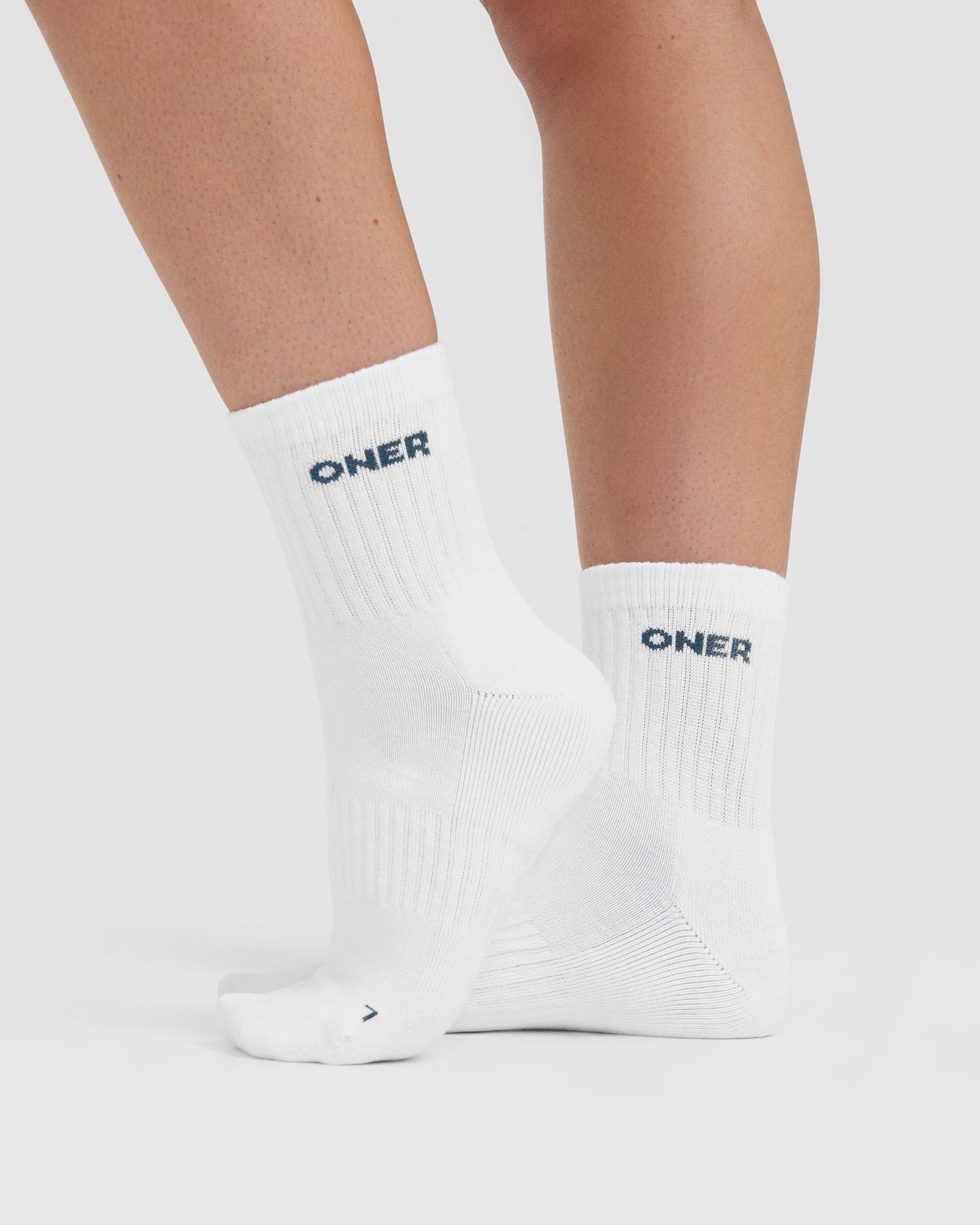Premium 2-Pack Mid Crew Socks for Men & Women - Soft Cotton Blend in White/Mushroom Brown/Oil Blue - Comfortable Everyday Wear for Work, Sports & Casual Outfits