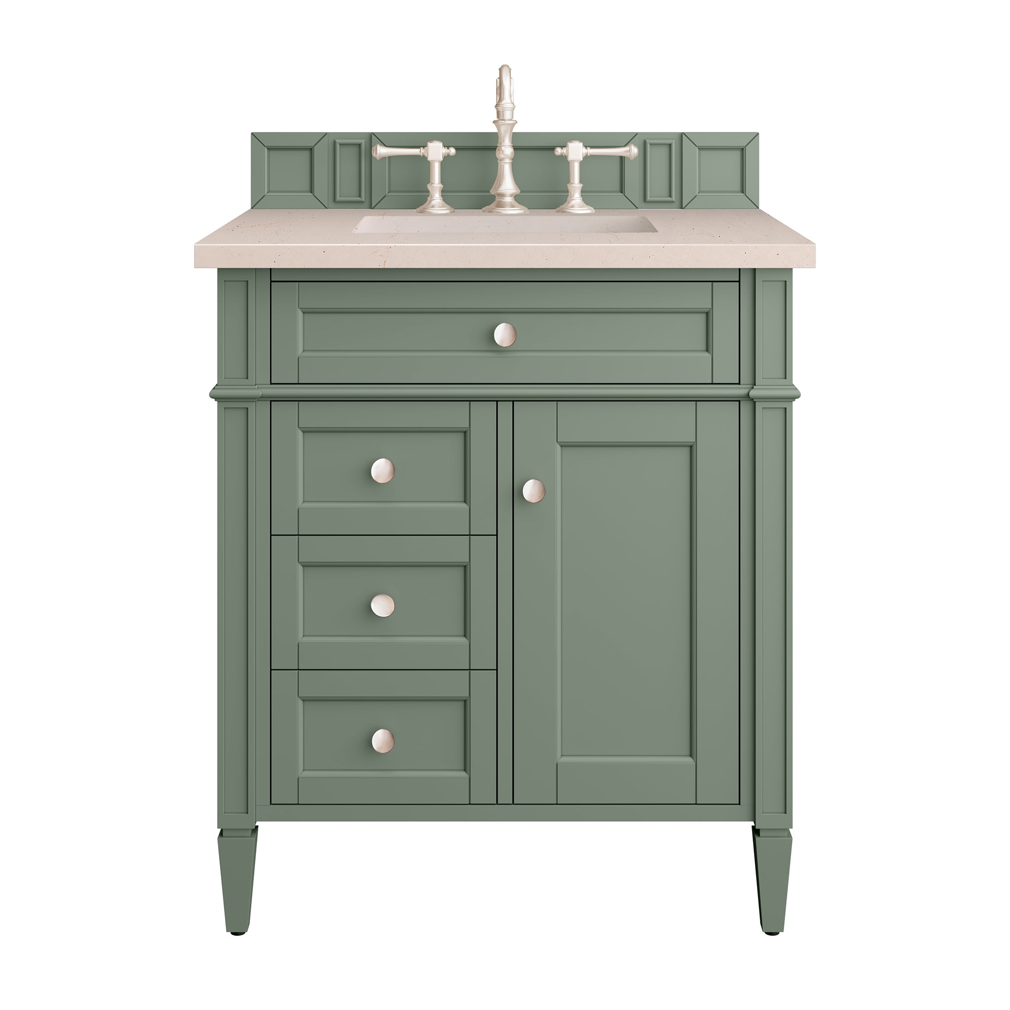 Brittany 30-Inch Single Bathroom Vanity in Smokey Celadon with 3CM Eternal Marfil Quartz Top - Perfect for Small Bathrooms, Powder Rooms & Master Bath Renovations