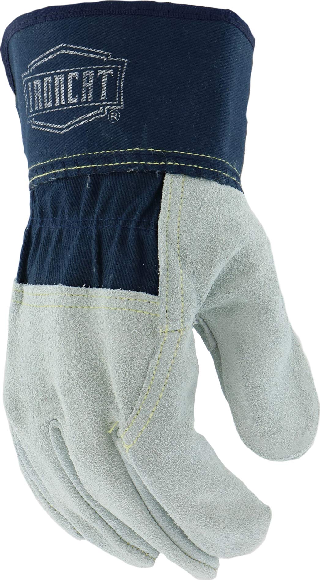 Ironcat IC65 S Premium Heavy Duty Split Cowhide Leather Work Gloves - 3/4 Palm Protection, Blue Gray, Size 4.5