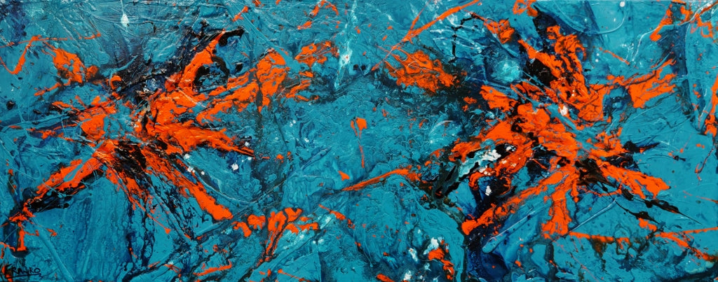 Pumpkin Orange Rush 200cm x 80cm Blue and Orange Textured Abstract Canvas Wall Art - Perfect for Modern Living Room, Bedroom or Office Decor