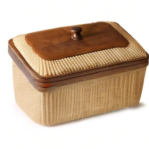 Handmade Nantucket Basket with Lid - Rectangular Woven Cane Storage Container for Home Organization | Decorative Shelf Baskets for Living Room, Bedroom & Bathroom Storage