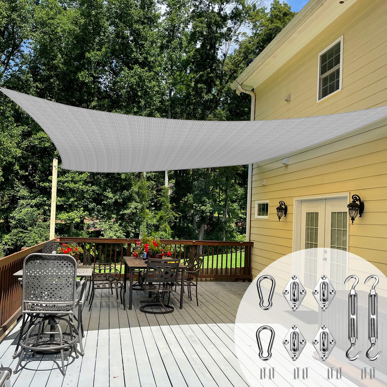 10' x 17' Light Grey Rectangle Sun Shade Sail with Hardware Kit - UV Blocking Canopy for Patio, Garden, School & Park - Perfect for Outdoor Activities, Picnics and Backyard Relaxation