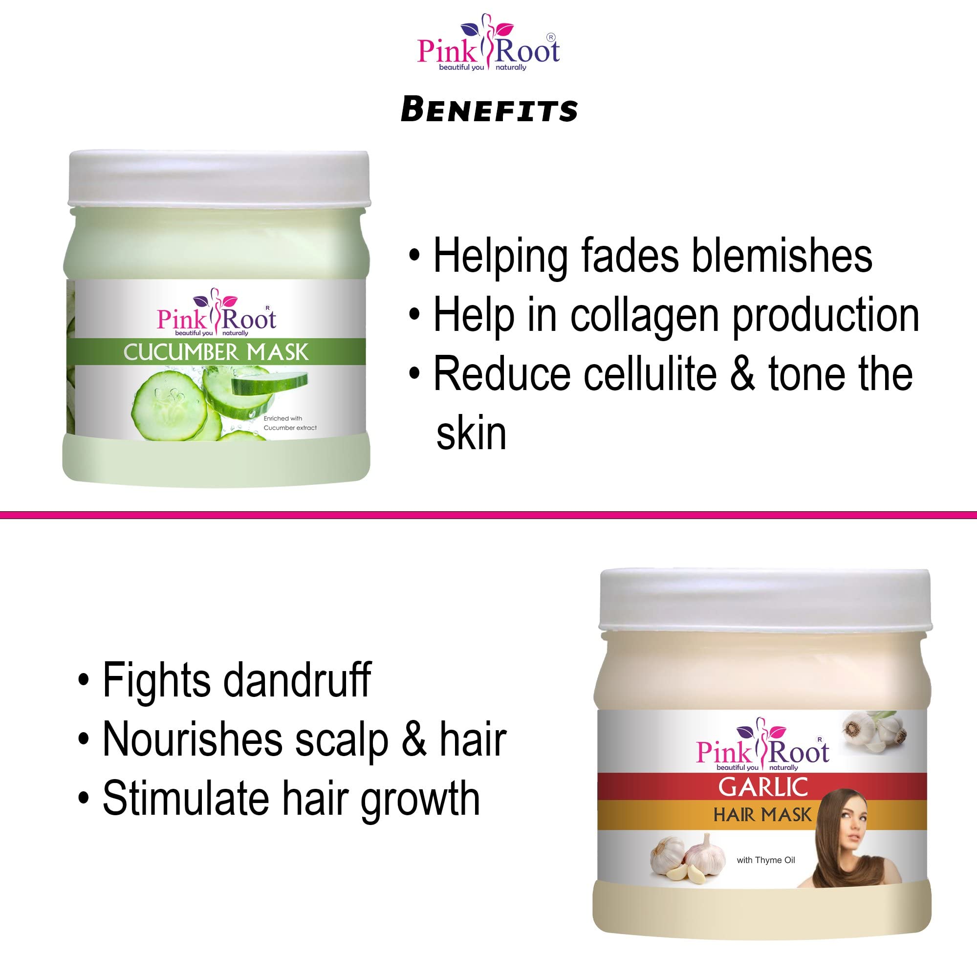 **Pink Root Cucumber Hair Mask & Garlic Hair Treatment - 500gm Each - Natural Hair Growth & Scalp Care for Dry, Damaged Hair - DIY Spa & Home Hair Care Routine**