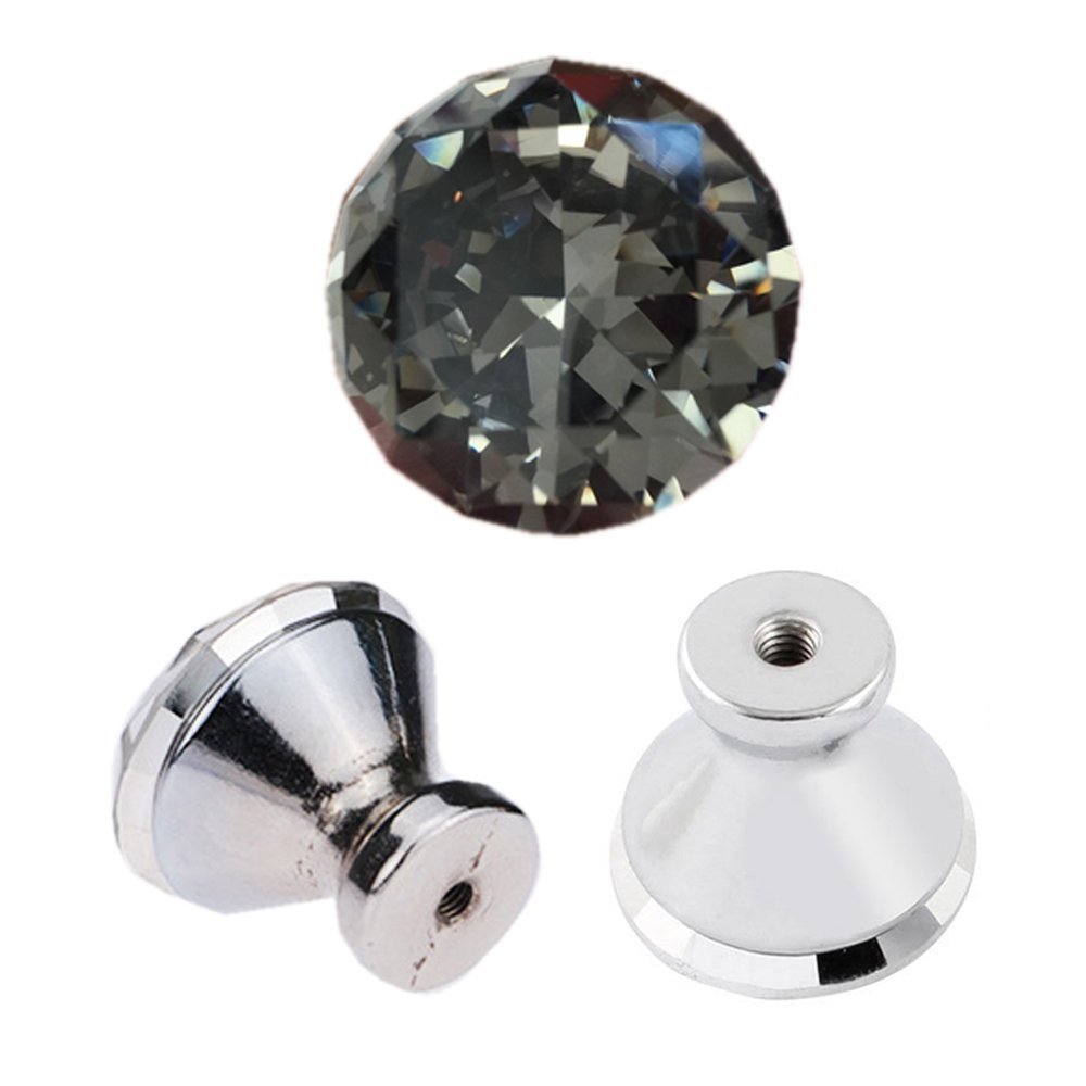 8Pcs 30mm Diamond-Shaped Luxury Crystal Knobs - Gray Glass Drawer & Cabinet Knobs with Screws for Wardrobe, Cupboard, Kitchen, Dresser - Elegant Home Decor Upgrade