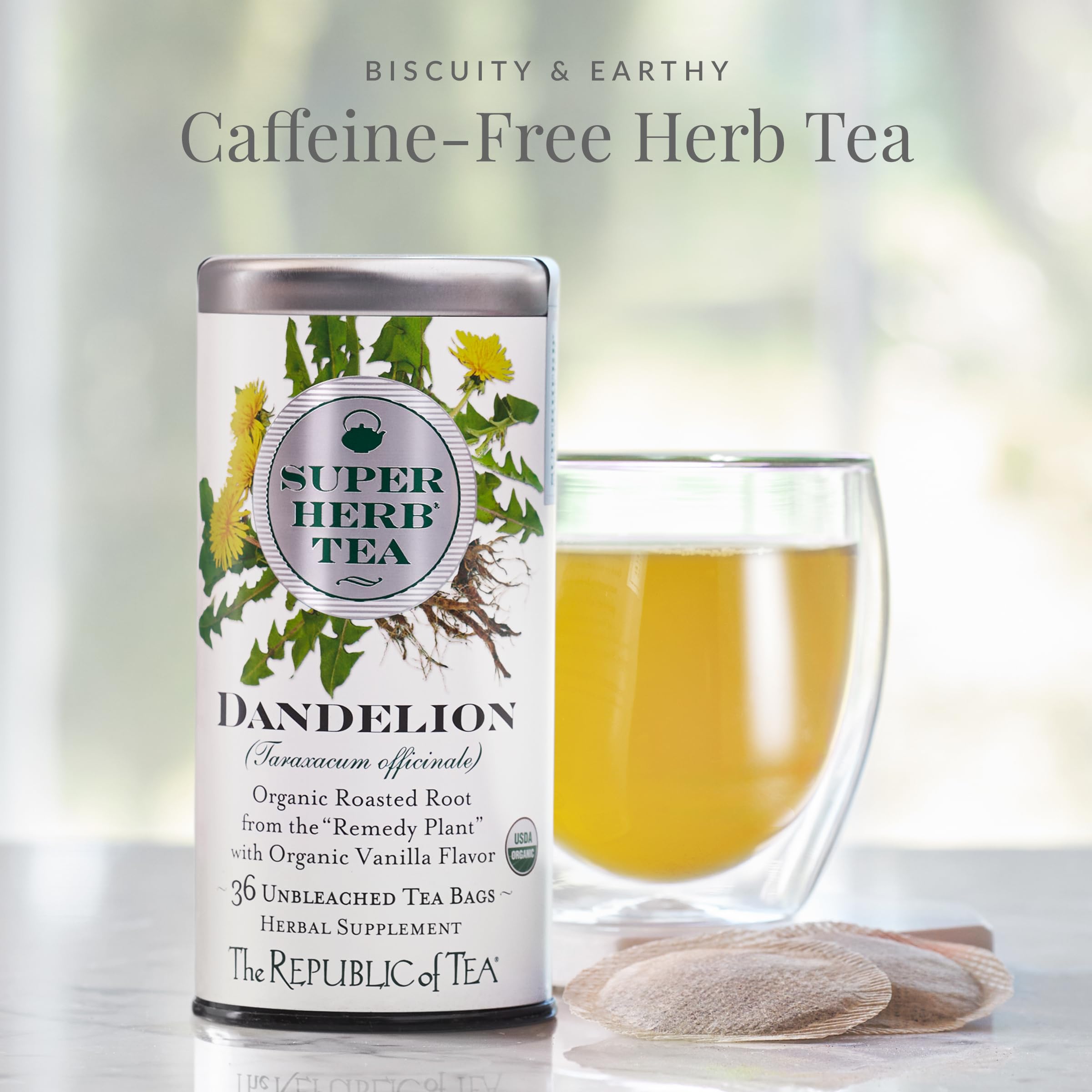 Organic Dandelion SuperHerb Tea Refill Bags - 250 Count, Naturally Caffeine-Free Herbal Tea by The Republic of Tea | Detox & Wellness Support, Perfect for Relaxation & Digestive Health