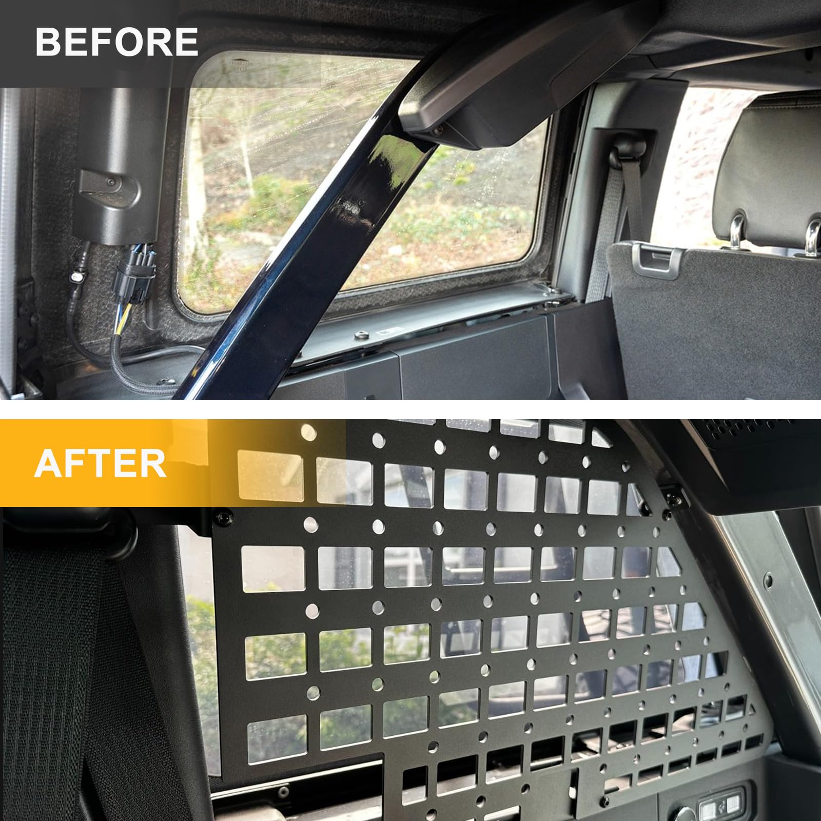 2021-2025 Ford Bronco 4-Door Rear Window MOLLE Panel Storage System - Modular Organizer for Off-Road Gear & Camping Equipment