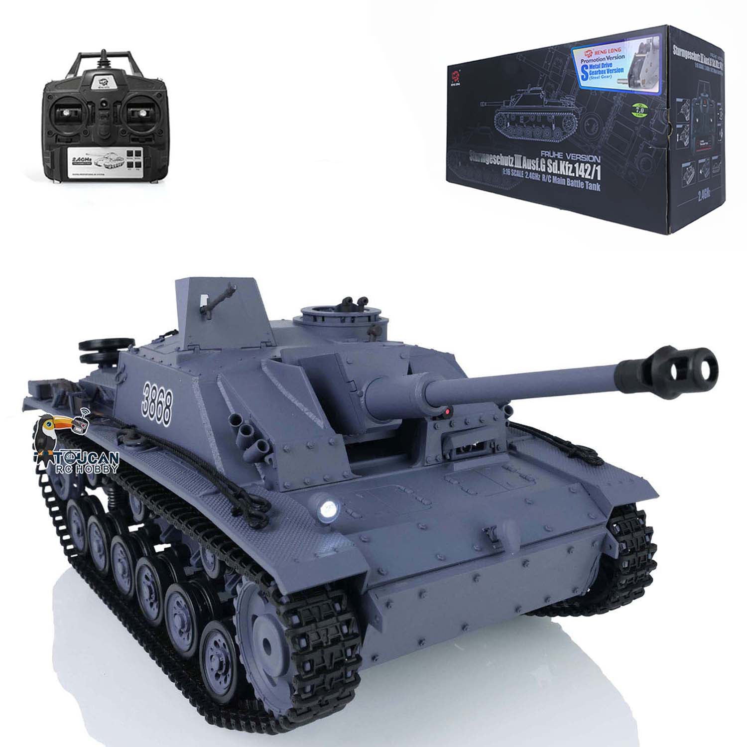 2.4G 1/16 Scale Henglong Radio Remote Control Stug III German RC Tank with Engine Sound, Smoke Effect & Gearbox - Ready to Run (RTR) Military Model Toy for Adults & Kids - Battle Simulation, Collection Display, Birthday Gift