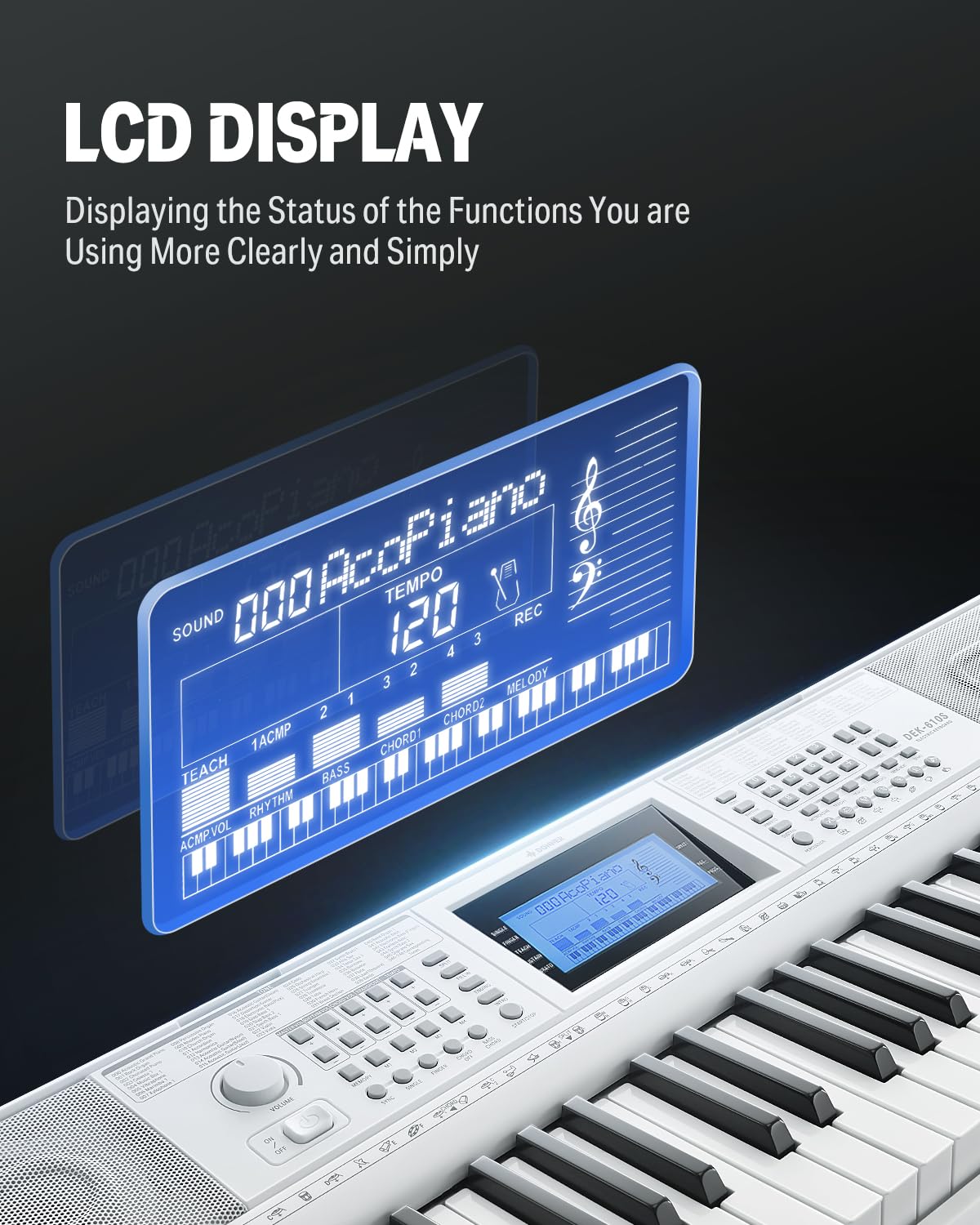 Donner 61-Key Digital Piano Keyboard with 249 Voices & Rhythms - Complete Electric Keyboard Kit Includes Stand, Stool, Microphone - Perfect for Beginners & Home Music Practice (DEK-610S, White) - Ideal for Piano Learning, Music Composition & Family Entertainment