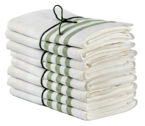 Premium 2-Pack Linen Kitchen Towels 50x70 cm - Beige/Green Striped for Cooking, Baking & Home Decor