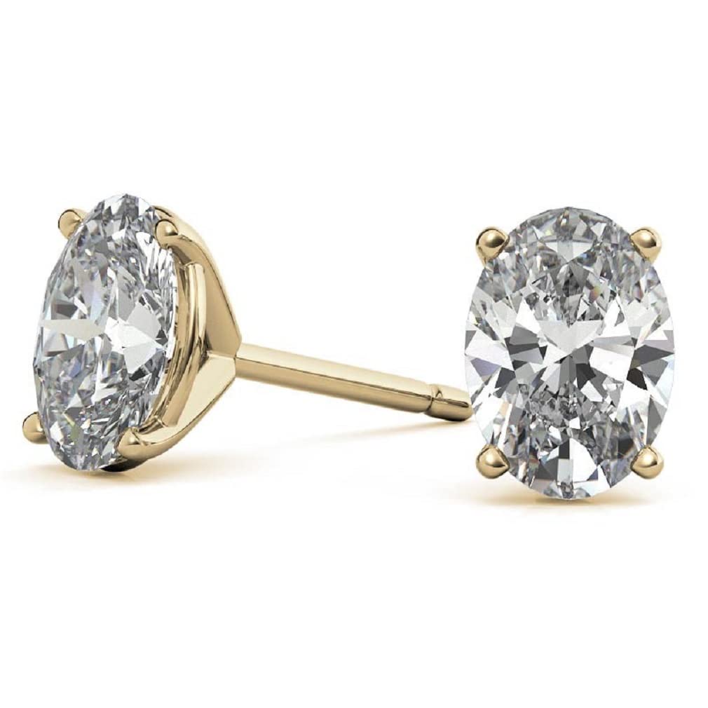 10K/14K/18K Solid Yellow Gold Handmade Moissanite Earrings - 3 TCW Oval Cut Diamond Stud Martini Set - Solitaire Anniversary Earrings for Women - Perfect for Engagement, Birthday Gifts & Special Occasions - Push/Screw Back Closure (MDEAR213) - Elegant Jewelry for Weddings, Parties & Everyday Wear