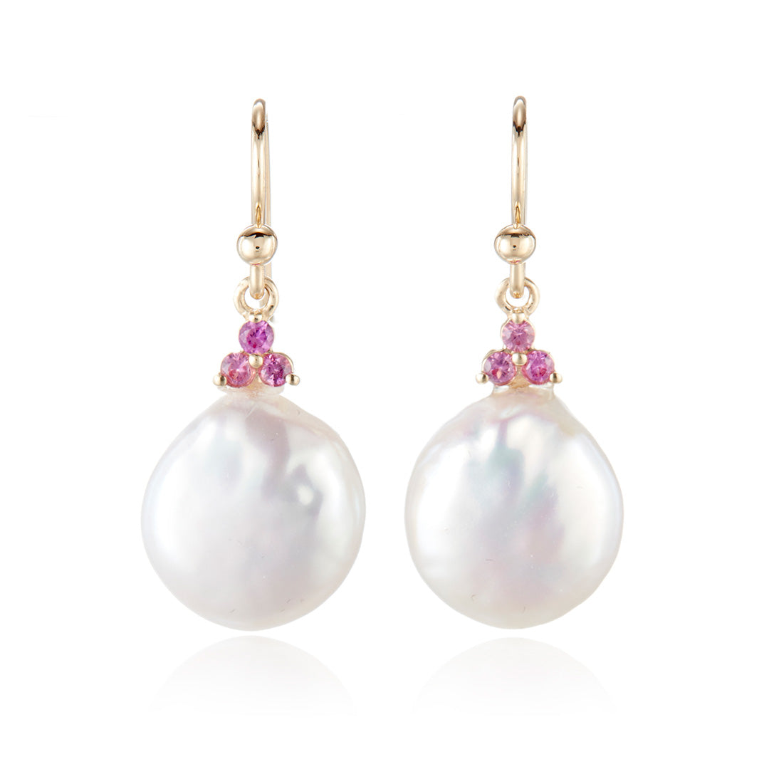 Madison Drop Earrings with Pearls & Pink Sapphires | Elegant Dangle Jewelry for Women | Perfect for Weddings, Parties & Special Occasions