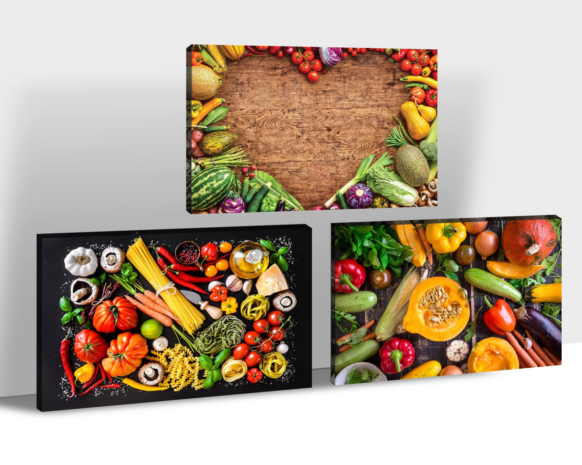 TIMUBA Kitchen Wall Art Set - 3 Piece Canvas Prints of Appetizing Fruits & Vegetables (24x36 Inch Each) - Modern Dining Room Decor, Home Kitchen Wall Decorations - Perfect for Farmhouse, Restaurant & Cozy Kitchen Wall Decoration