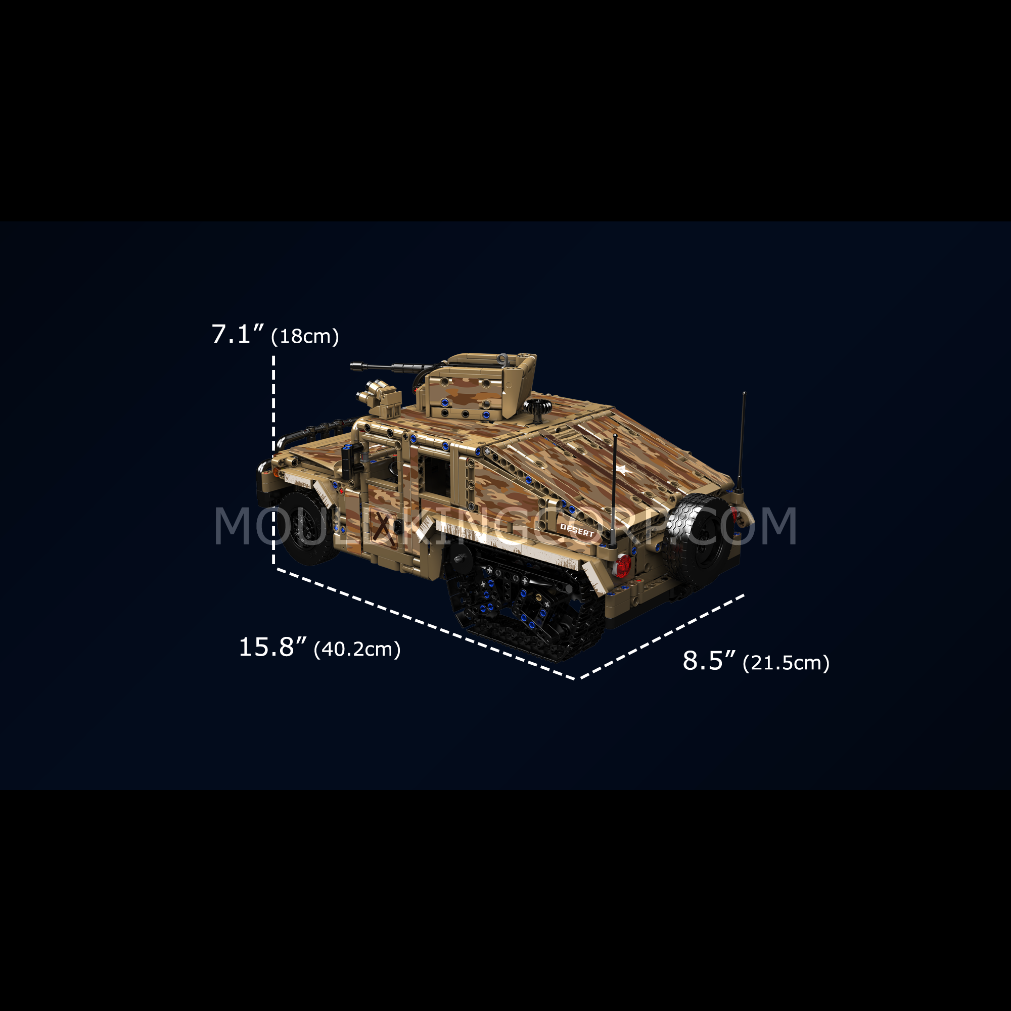 Mould King 20047 Remote Control Humvee Building Kit - 2094 Piece Desert Tracked Vehicle Model Set for Adults & Teens | STEM Toy for Military Enthusiasts, DIY Engineering Project, Collectible Display