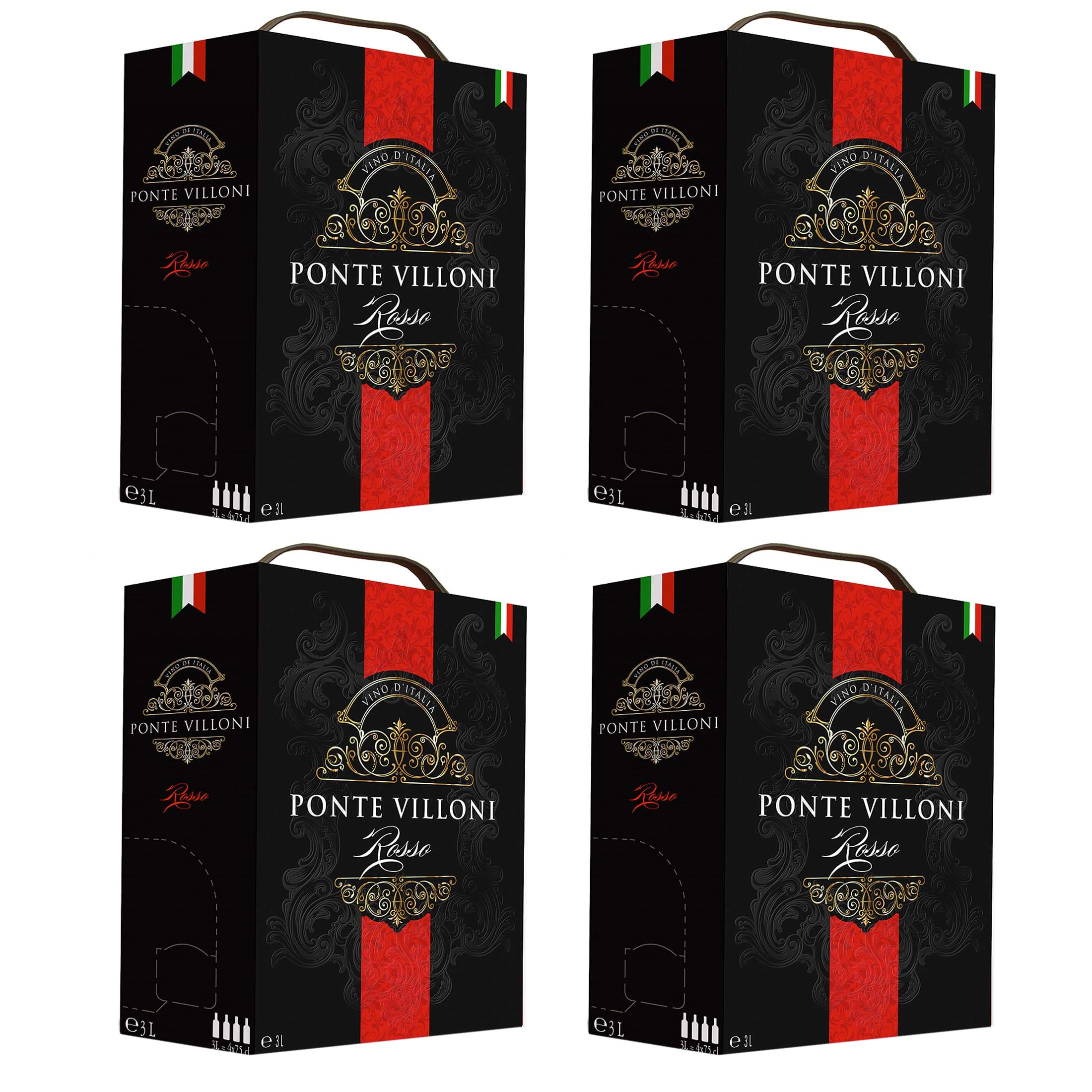 Italian Red Wine - Sweet Ponte Villoni Bag-in-Box (4 Boxes) | Perfect for Parties, Gifts & Home Enjoyment