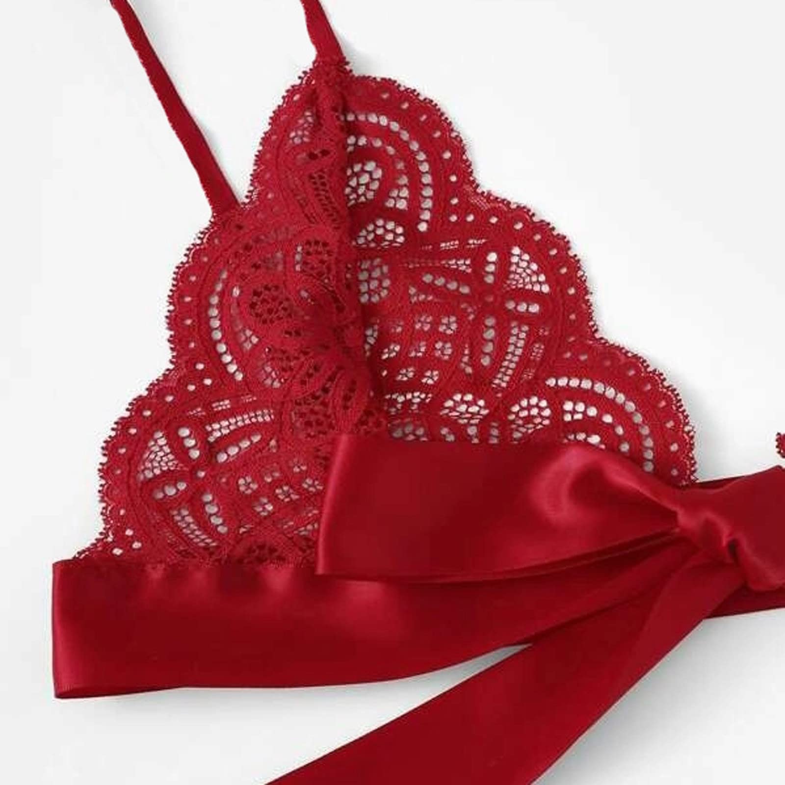 Valentine's Day Lingerie for Women - Sexy Bow Design Lace Babydoll with Spaghetti Straps | Romantic Nightwear for Couples, Anniversary Gift, Boudoir Photography