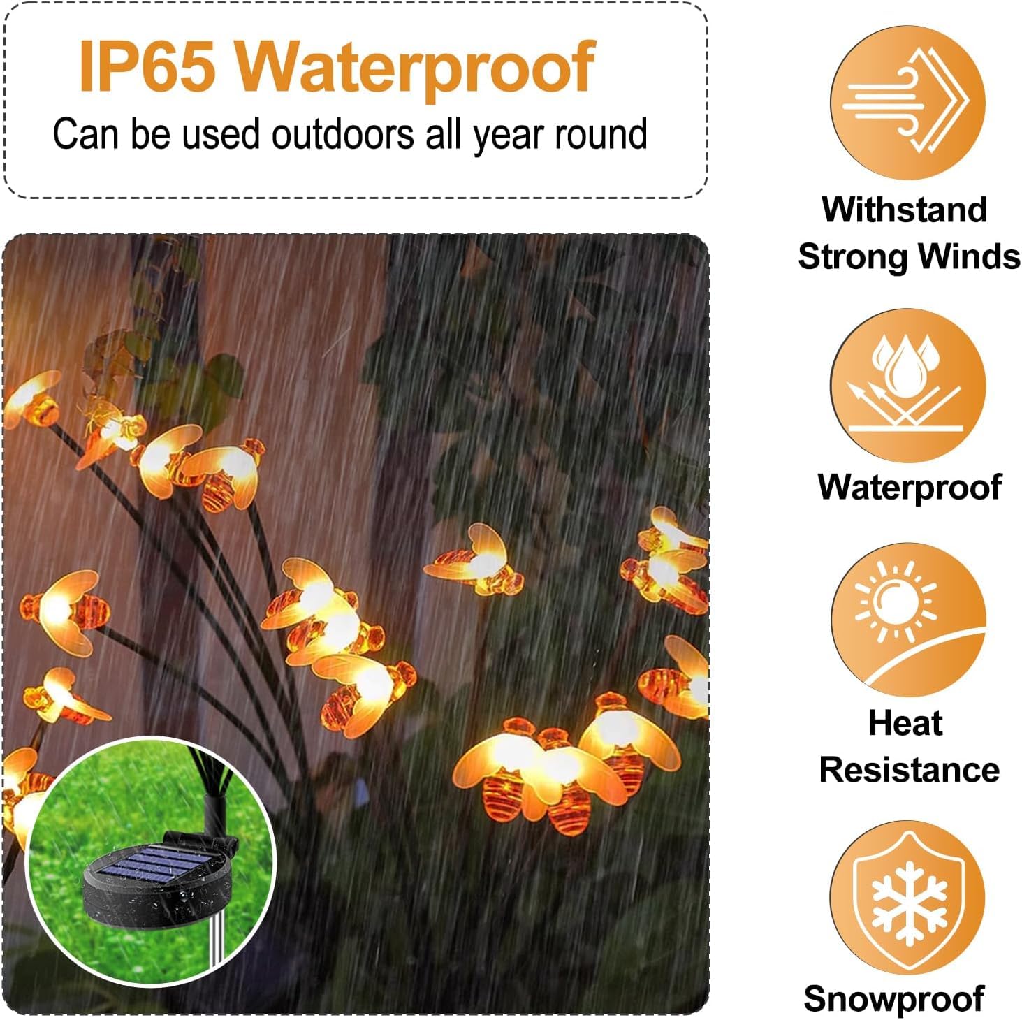 16LED Solar Bee Firefly Lights - 2 Pack Waterproof Outdoor Solar Garden Lights with 2 Lighting Modes, Wind Sway Effect for Yard, Patio, Walkway Decoration (Warm White) | Perfect for Garden Parties, Pathway Lighting & Backyard Ambiance