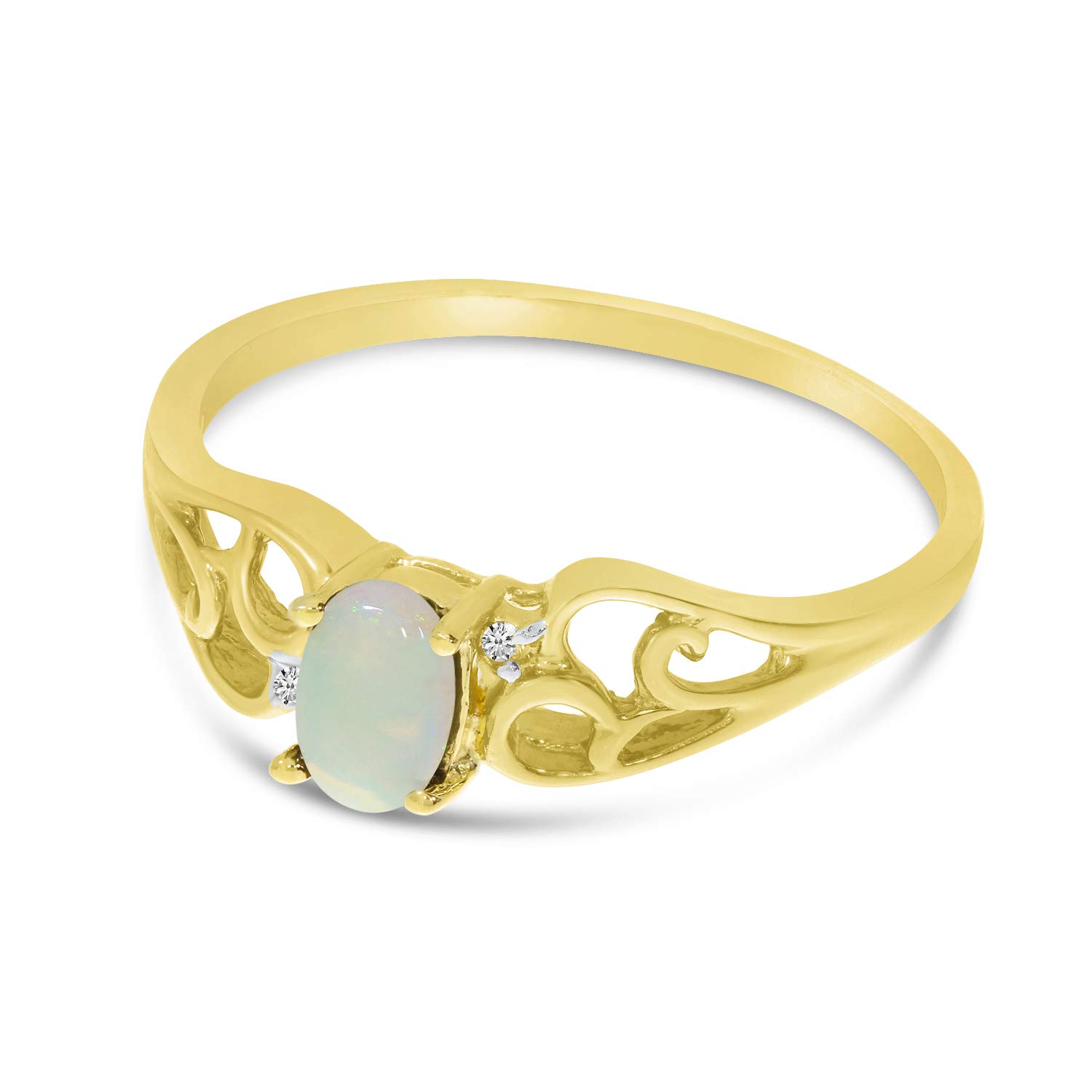 10K Yellow Gold Oval Opal and Diamond Ring for Women - Elegant Vintage Style Jewelry Gift for Engagement, Wedding, Anniversary & Special Occasions