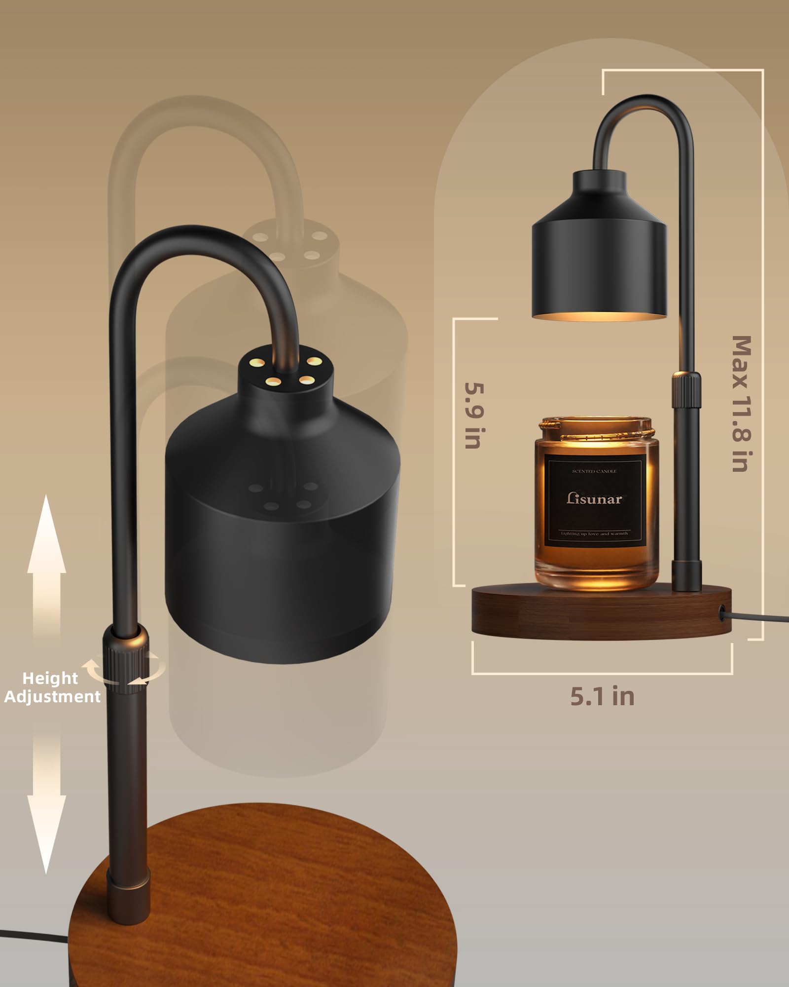 Electric Candle Warmer Lamp with Timer - Adjustable Height Wax Melter for Jar Candles, 2 Bulbs Included - Perfect for Home Decor, Romantic Ambiance & Aromatherapy