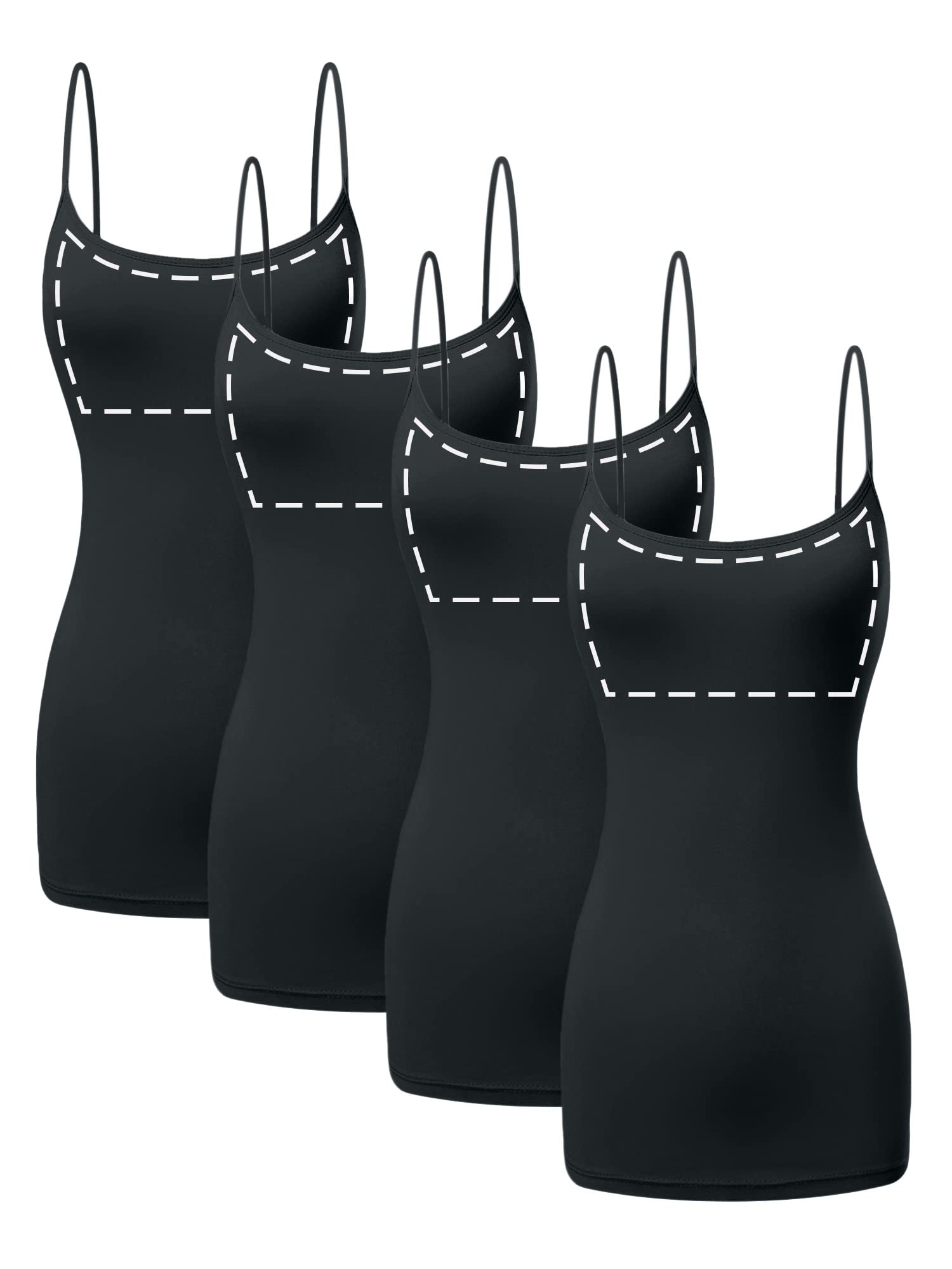 Sugar Sunday Women's Long Cotton Camisole with Built-in Shelf Bra - Soft Basic Cami Tank Top for Layering, Sleepwear & Everyday Comfort