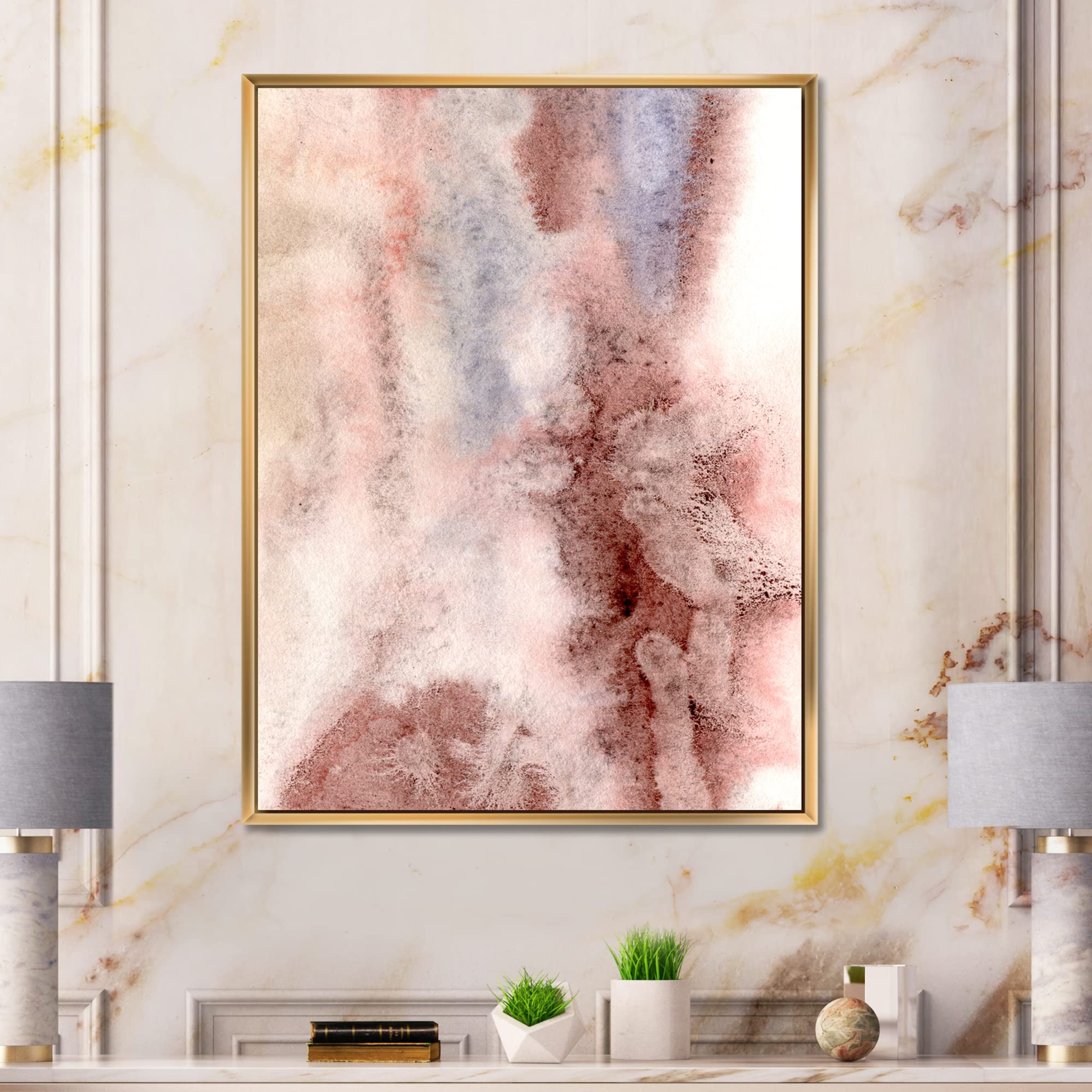 Pastel Abstract Canvas Wall Art with Blue, Pink & Dark Red Spots - Modern Framed Print for Living Room, Bedroom & Office Decor