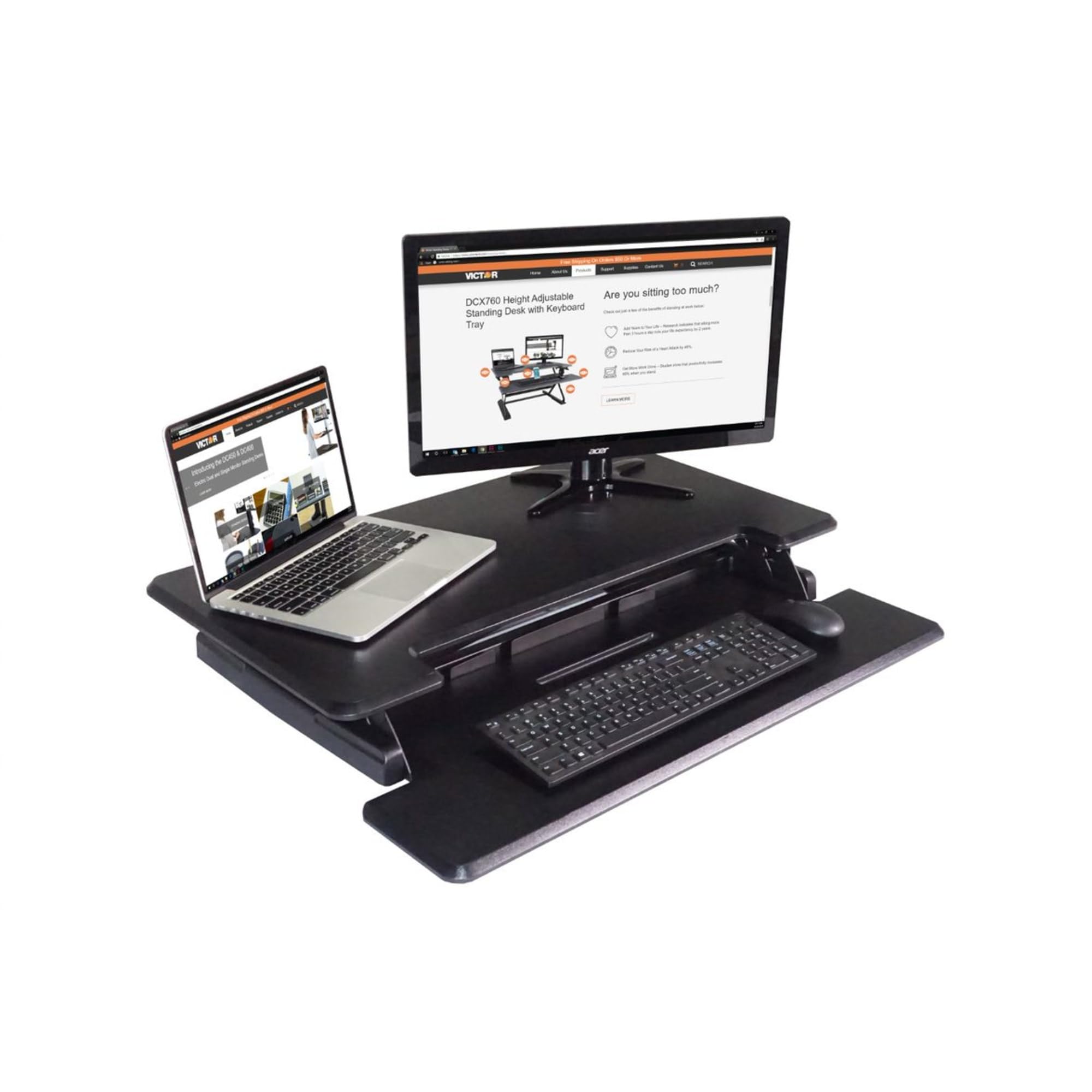 Victor DCX610 Height Adjustable Compact Standing Desk - Black, 33” Wide Sit-Stand Dual Monitor Workstation with Laptop Riser | Ergonomic Home Office Desk for Work from Home & Gaming Setup | Compatible with Most Monitor Arms