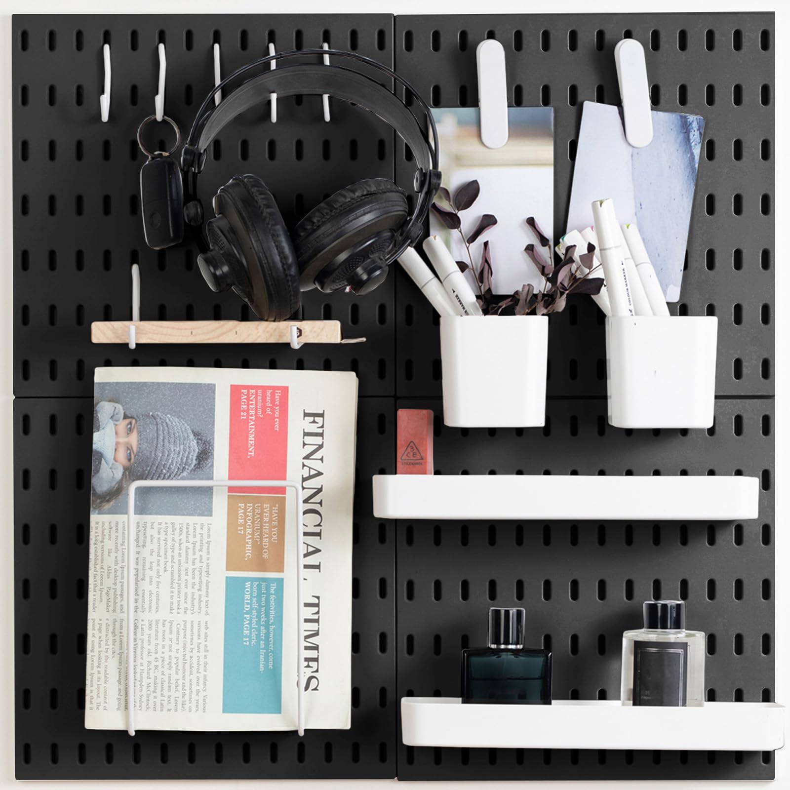 MULSAME Pegboard Combination Kit - 4 Wall Mounted Pegboards & 14 Accessories for Home, Garage, and Office Organization - Black 22