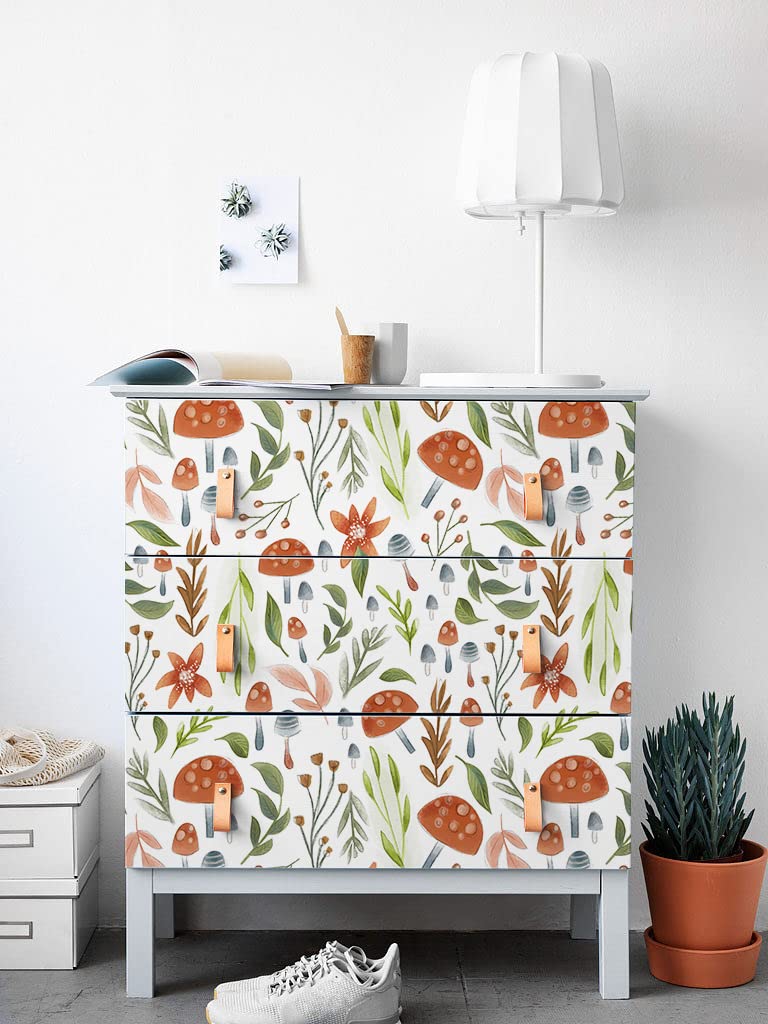 Boho Mushroom Peel and Stick Wallpaper - Removable Self-Adhesive Wallpaper for Bathroom, Bedroom, Kitchen & Nursery - Floral Contact Paper for Cabinets, Accent Walls & Home Decor - 17.7