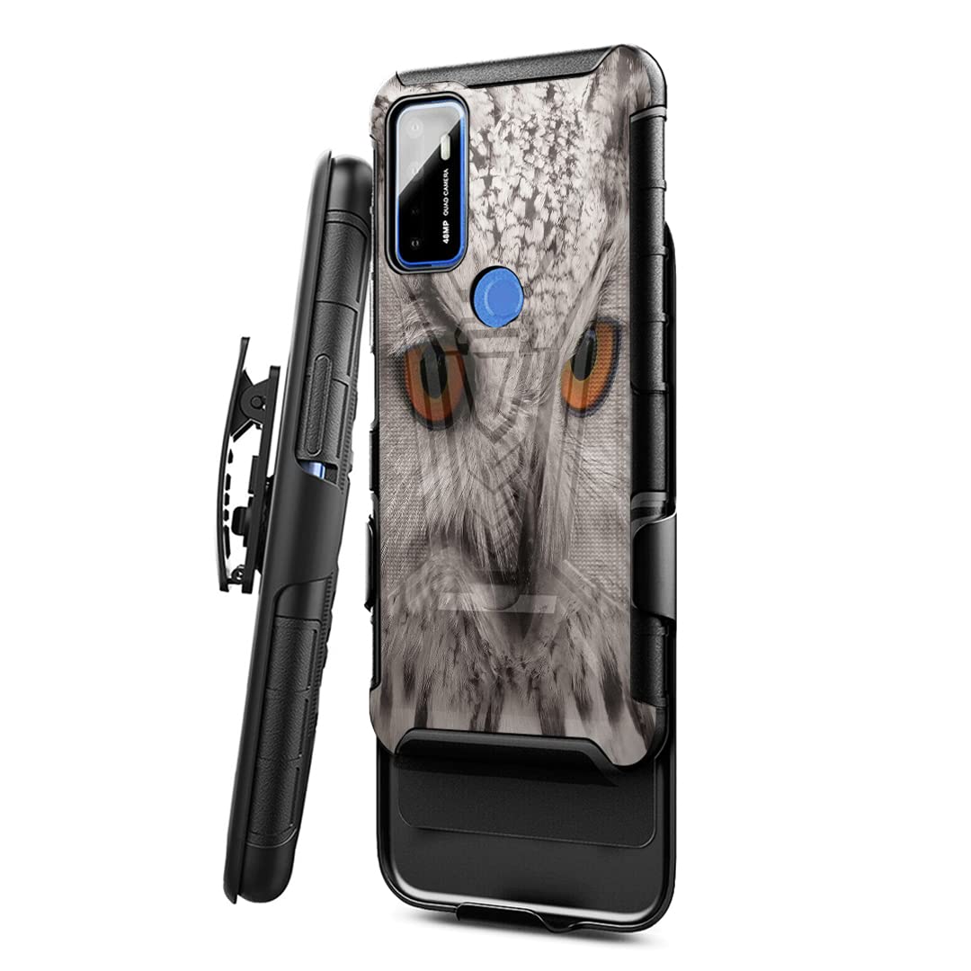 Military Shockproof Phone Case with Kickstand & Belt Clip - Compatible with Cricket Dream 5G, AT&T Radiant Max 5G (White Owl) - Heavy Duty Protective Cover for Outdoor, Work & Daily Use