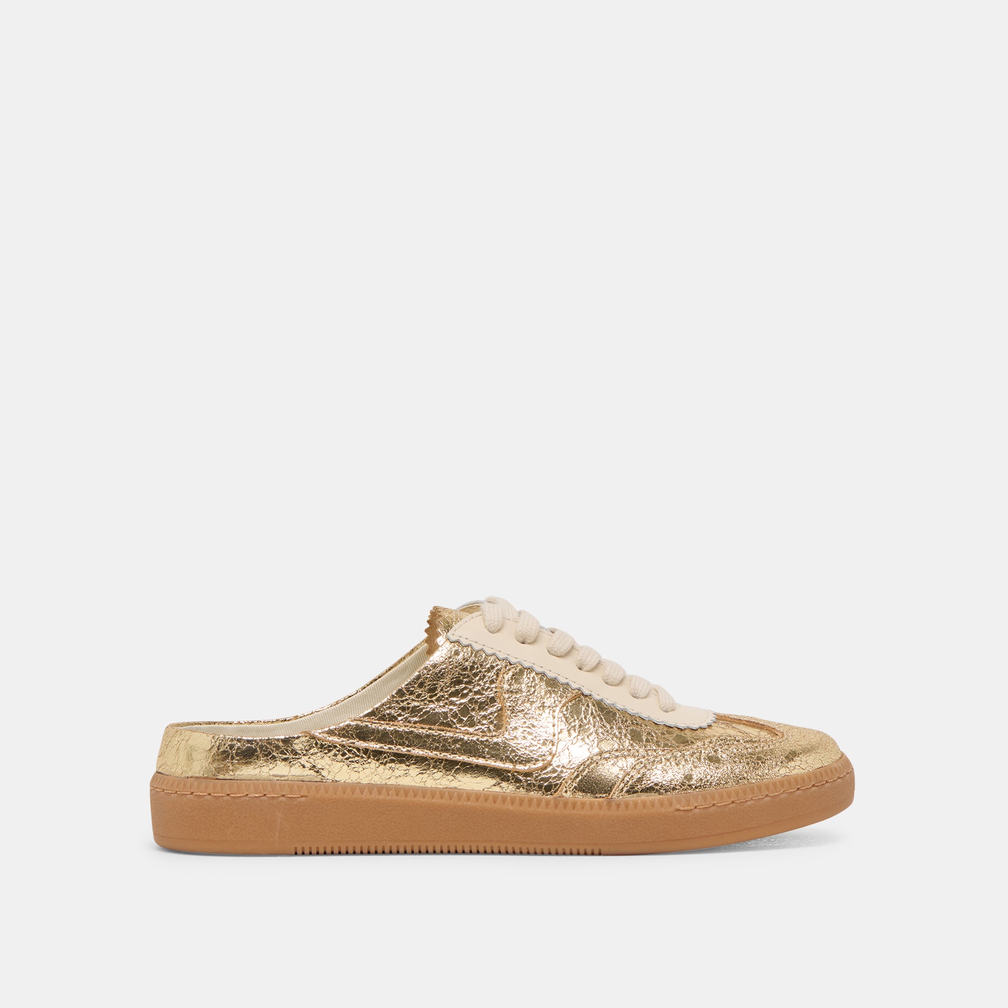 Distressed Leather Notice Slide Sneakers in Gold - Comfortable Slip-On Shoes for Casual Wear, Street Style & Everyday Outfits